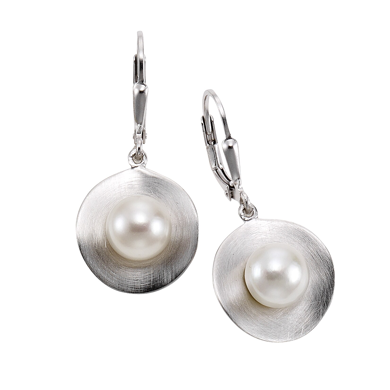Zeeme Pearls Ohrringe Silber 925 rhodiniert mattiert mit 2x Perle weiß 7-8mm | 04006046176439