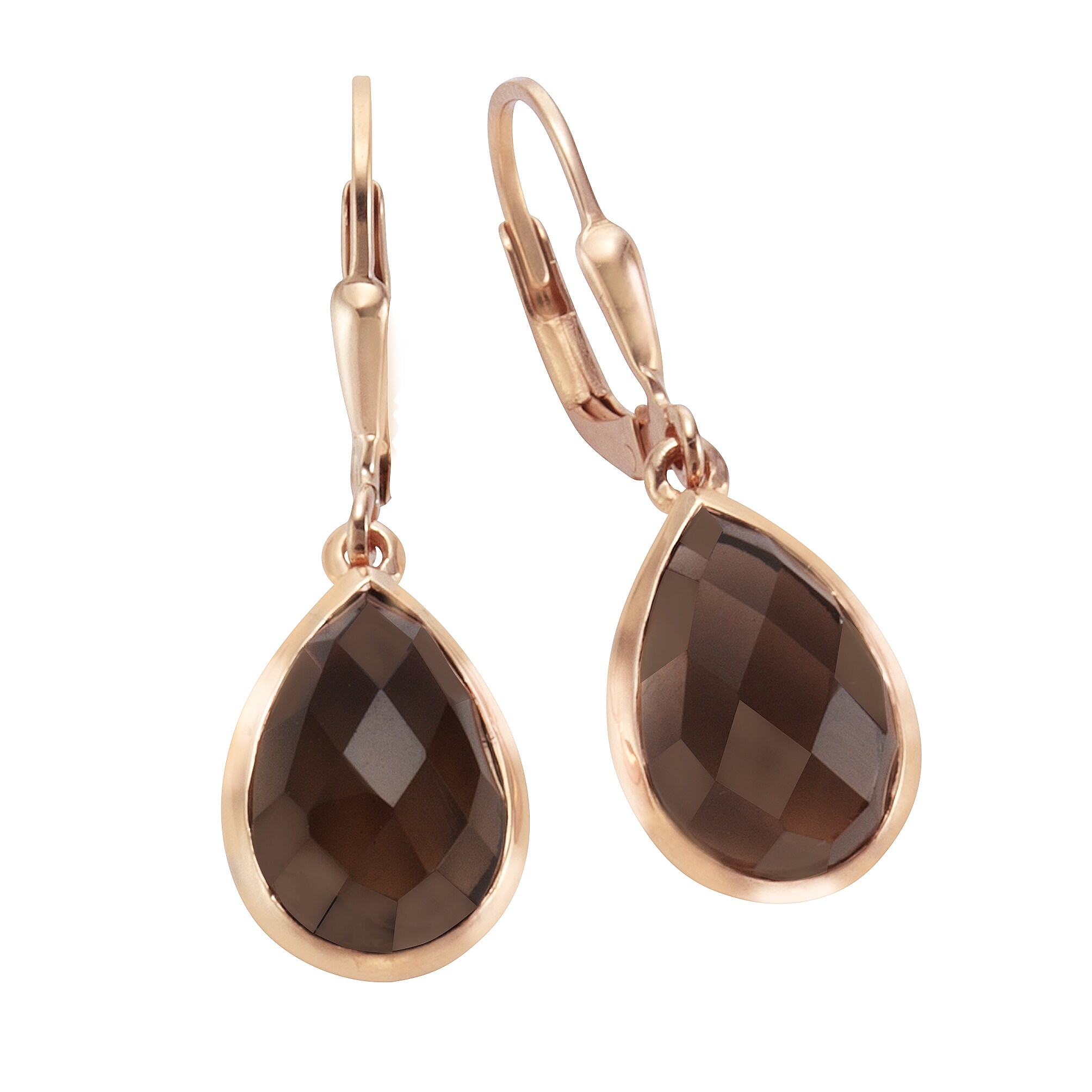Jamelli Ohrringe Silber 925 ros&eacute;-vergoldet mit echten Rauchquarz-Tropfen - Bild 1