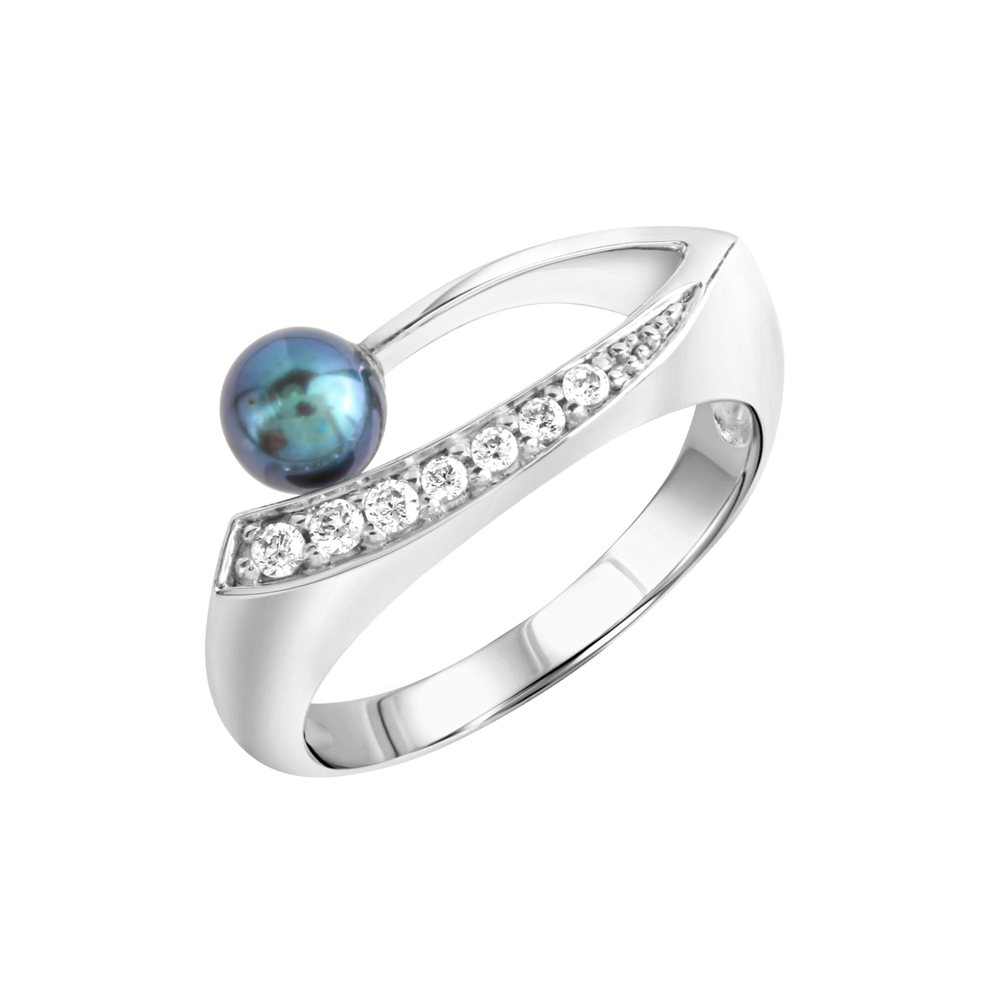 Zeeme Pearls Ring Silber 925 rhodiniert mit schwarzer Perle & Zirkonia wei&szlig; - Bild 1