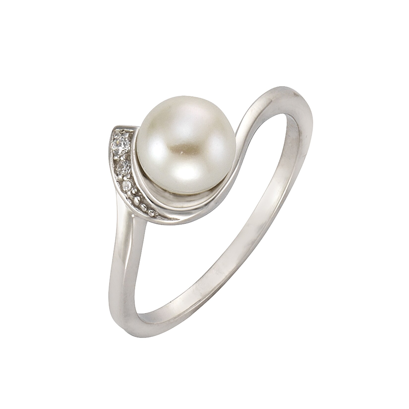 Zeeme Pearls Ring Silber 925 rhodiniert mit weißer Perle & Zirkonia