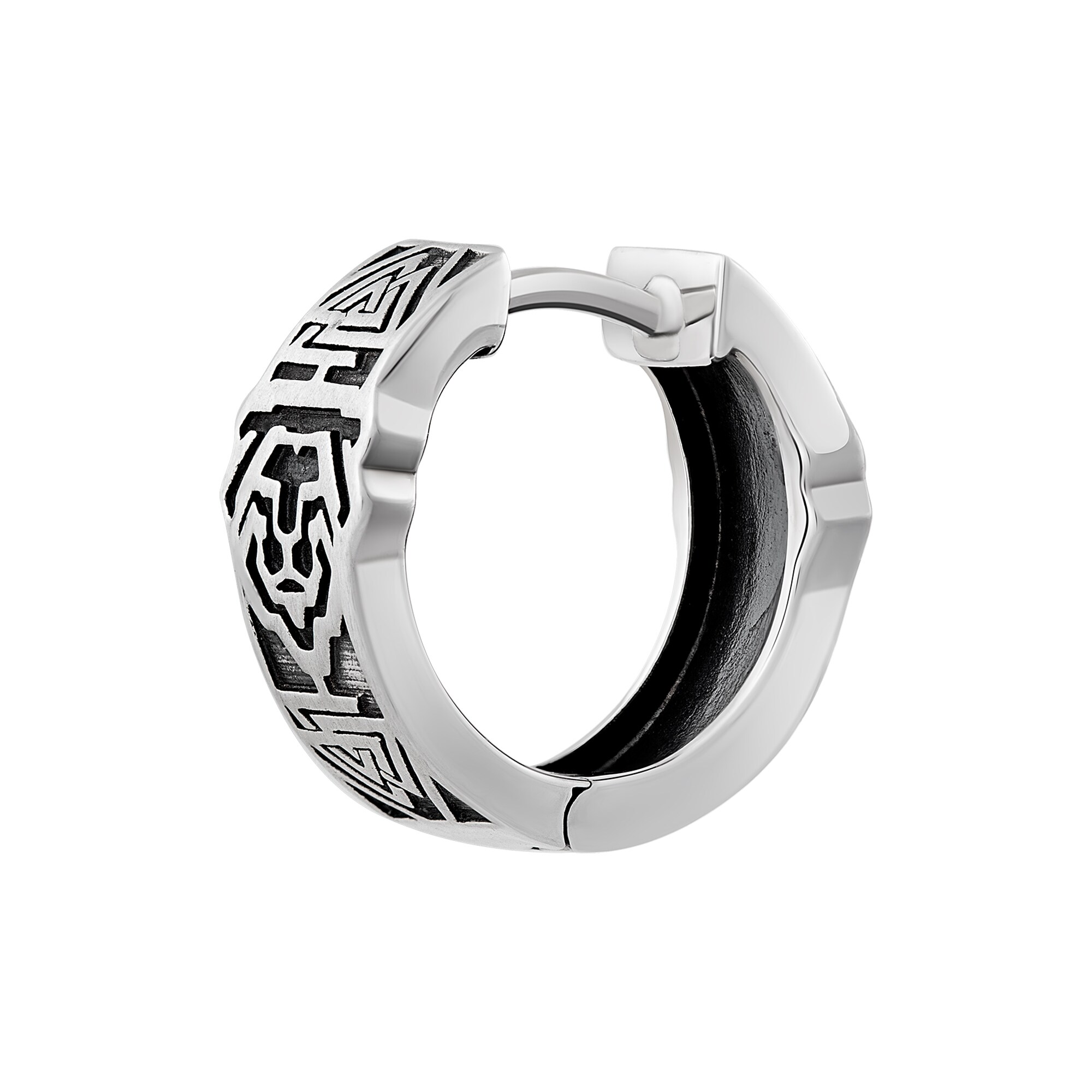 cai Single Creole 925 Silber matt oxidiert Muster L&ouml;we - Bild 1