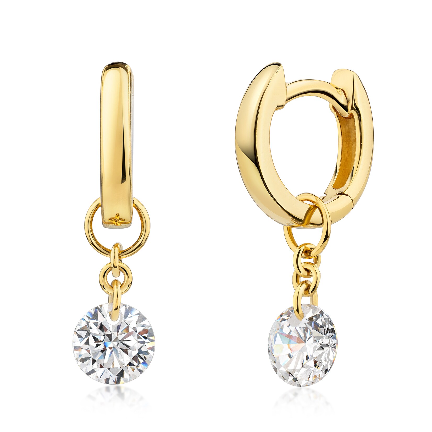 Zeeme Silber Klappcreolen 925/- Sterling Silber gelb vergoldet Zirkonia weiß