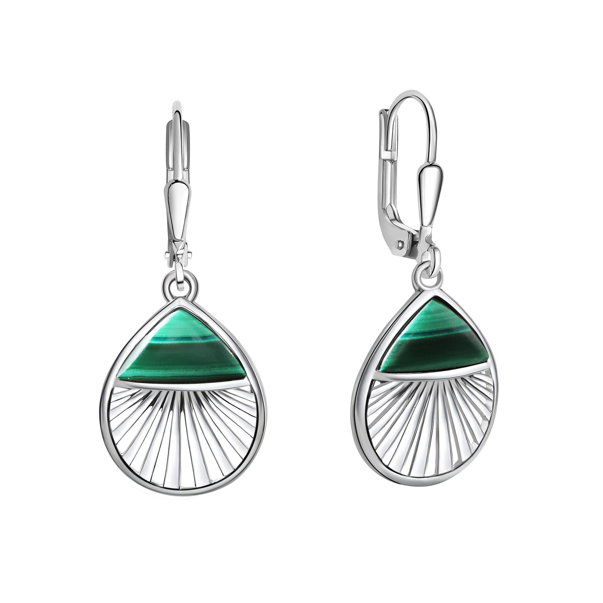 Zeeme Gemstones Ohrh&auml;nger 925/- Sterling Silber rhodiniert Malachit - Bild 1