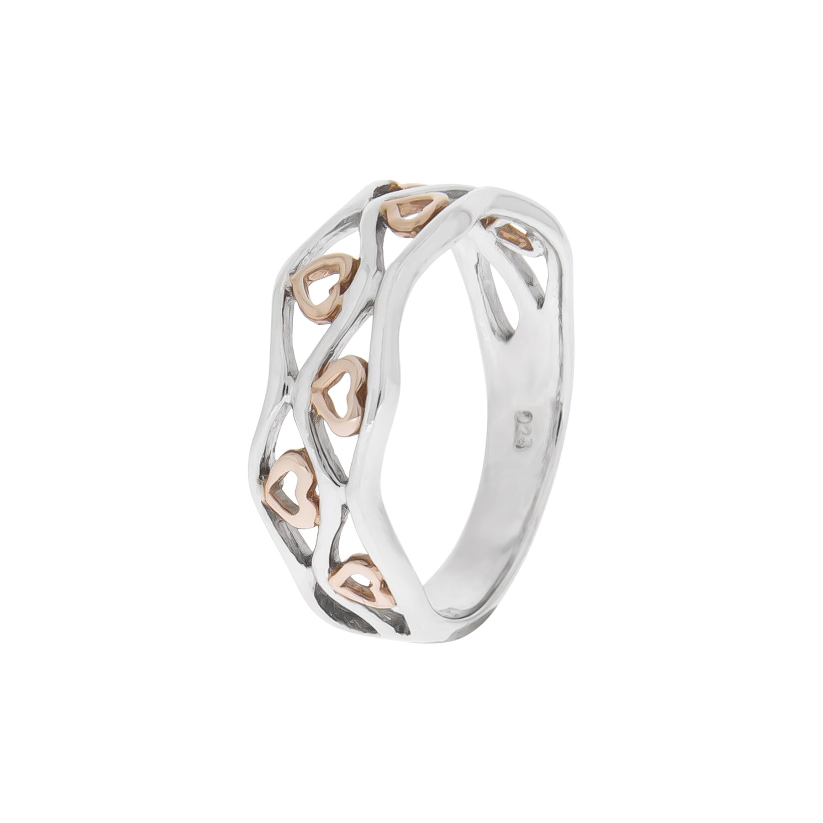 Zeeme Silber Ring Silber 925 zweifarbig mit Herz-Motiven