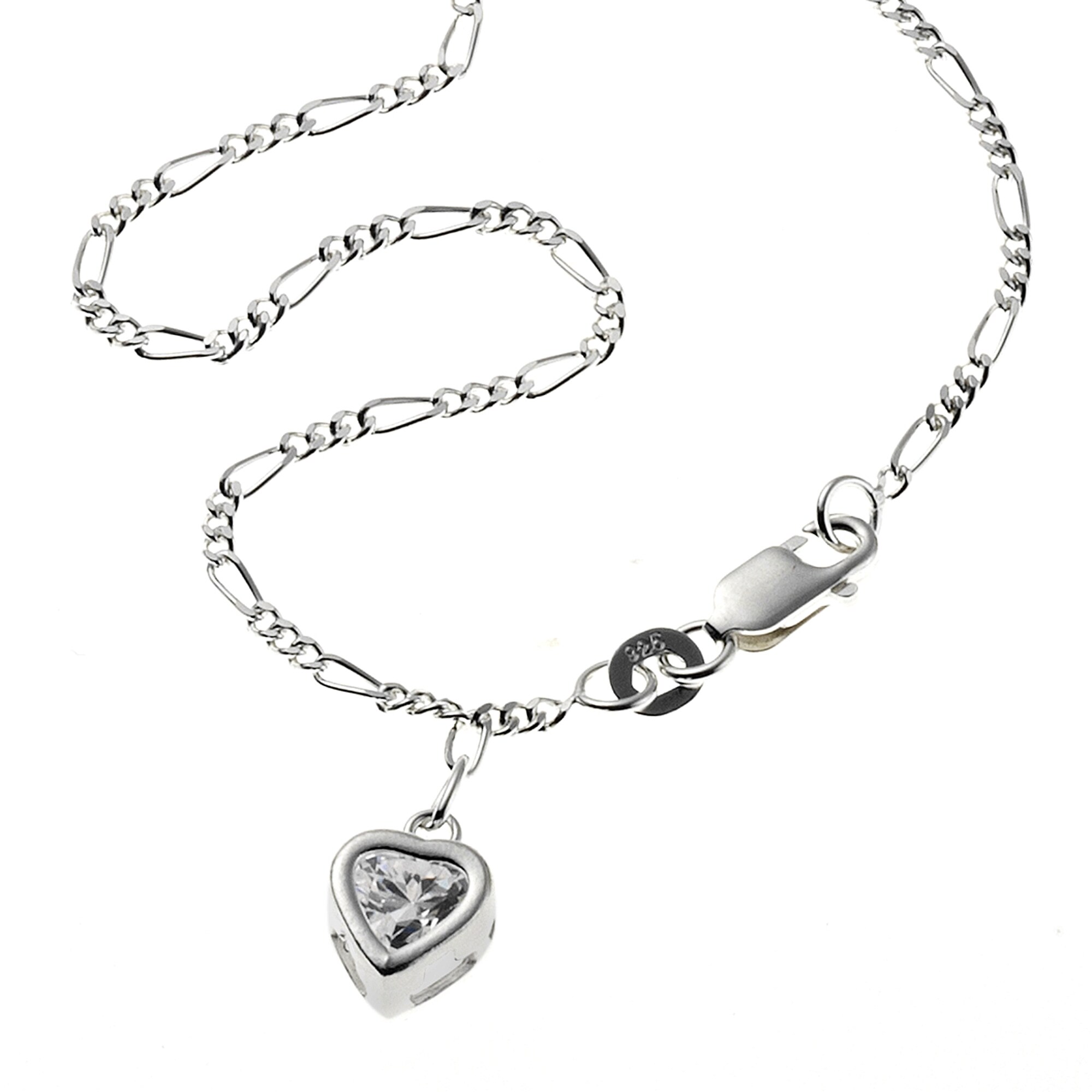 Zeeme Basic Fu&szlig;kette 925 Silber mit Herz-Anh&auml;nger und Zirkonia wei&szlig; 25cm lang - Bild 1