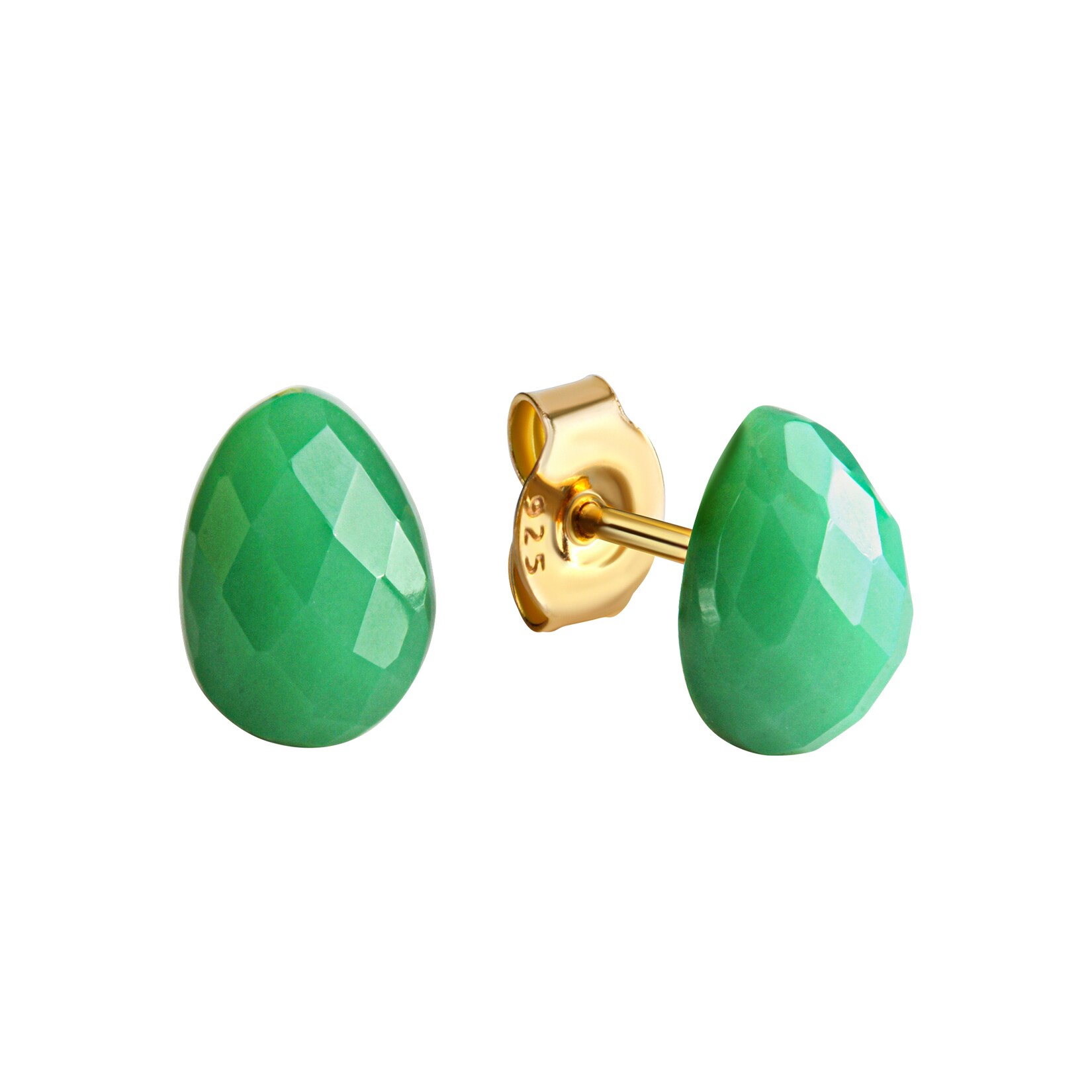 Jamelli Ohrringe Silber 925 vergoldet mit echtem Chrysopras 8×6,5mm | 04006046376587