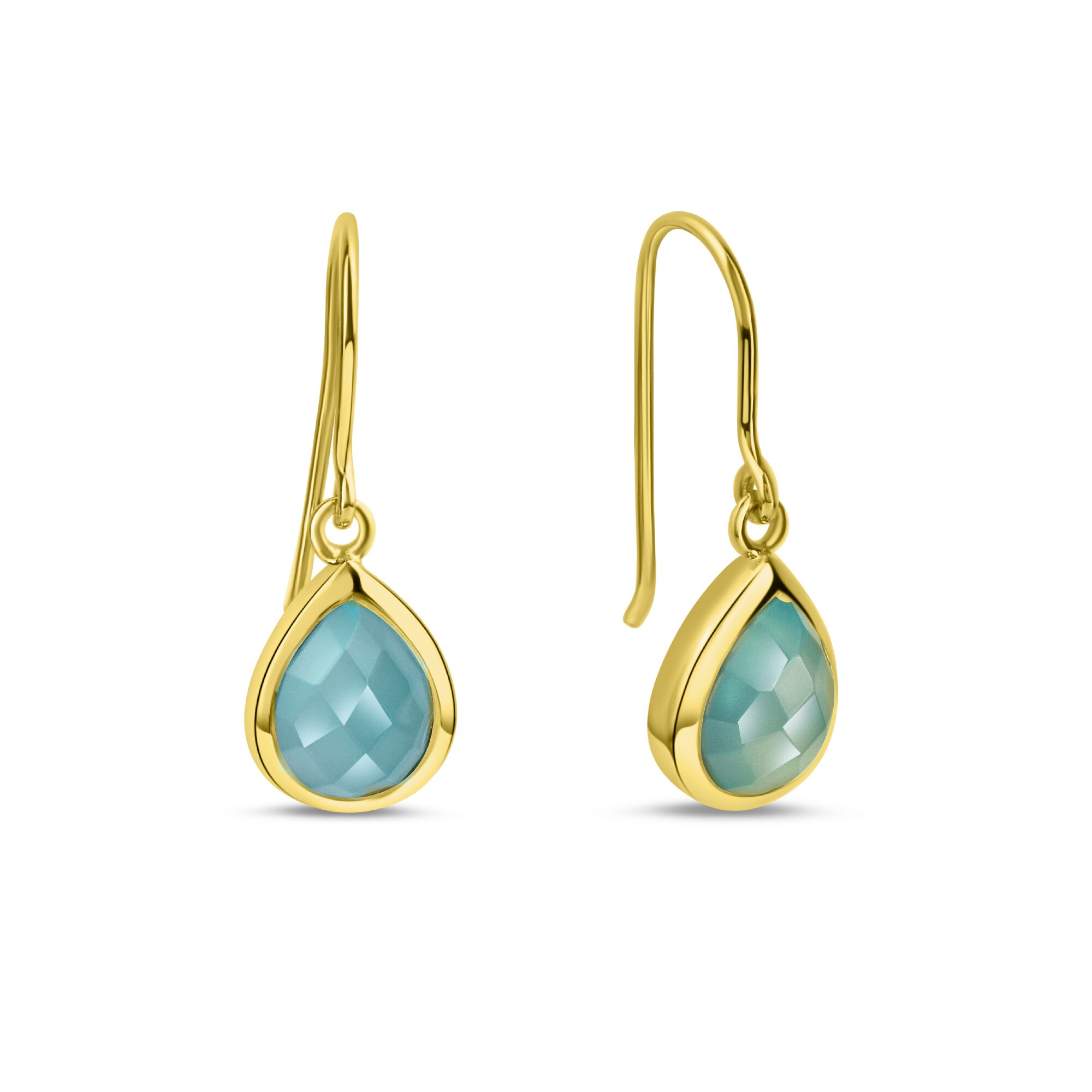 Jamelli Ohrringe Silber 925 vergoldet 27mm lang mit hellblauem Chalcedon - Bild 1