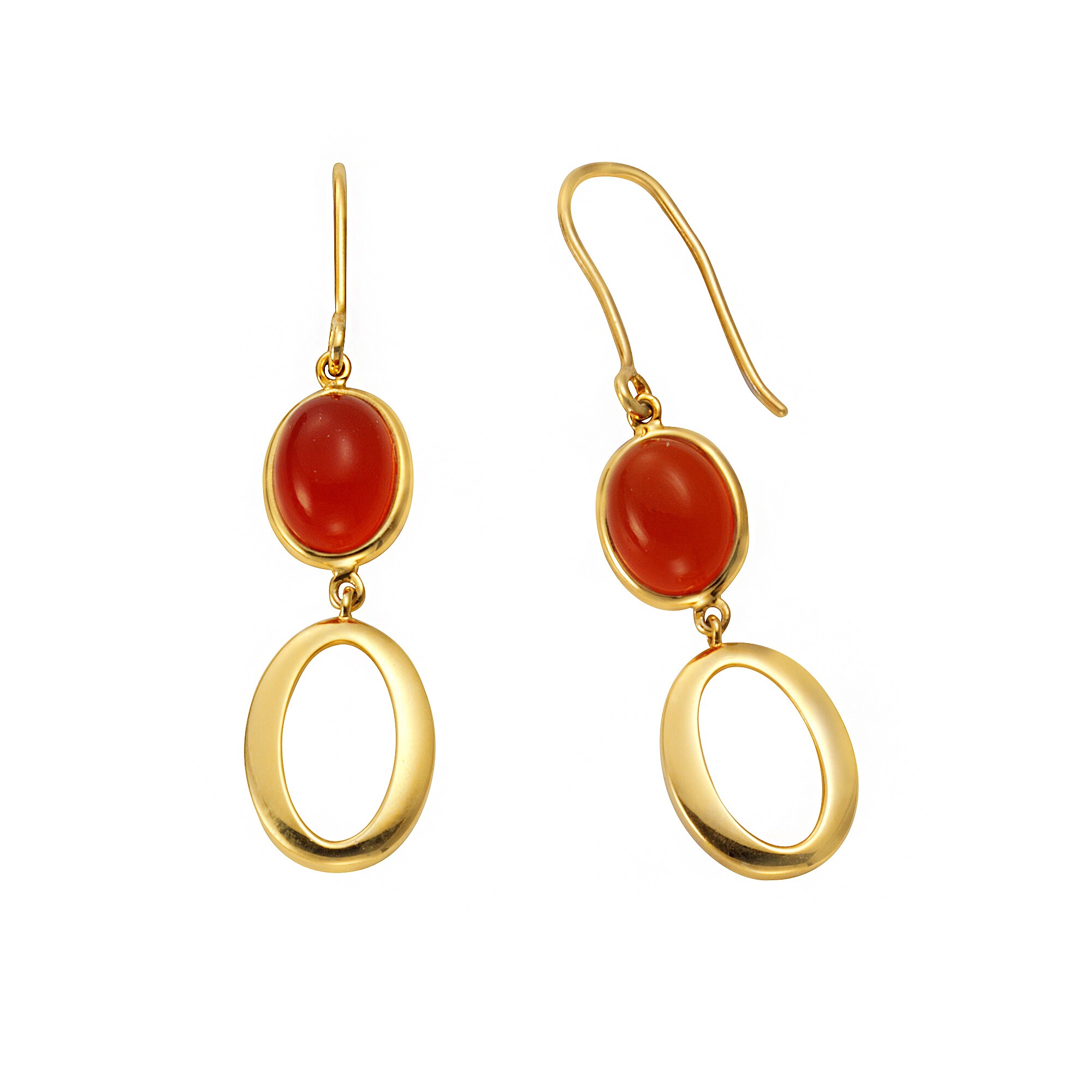 Jamelli Ohrringe Silber 925 vergoldet 30mm lang mit echtem roten Carneol - Bild 1
