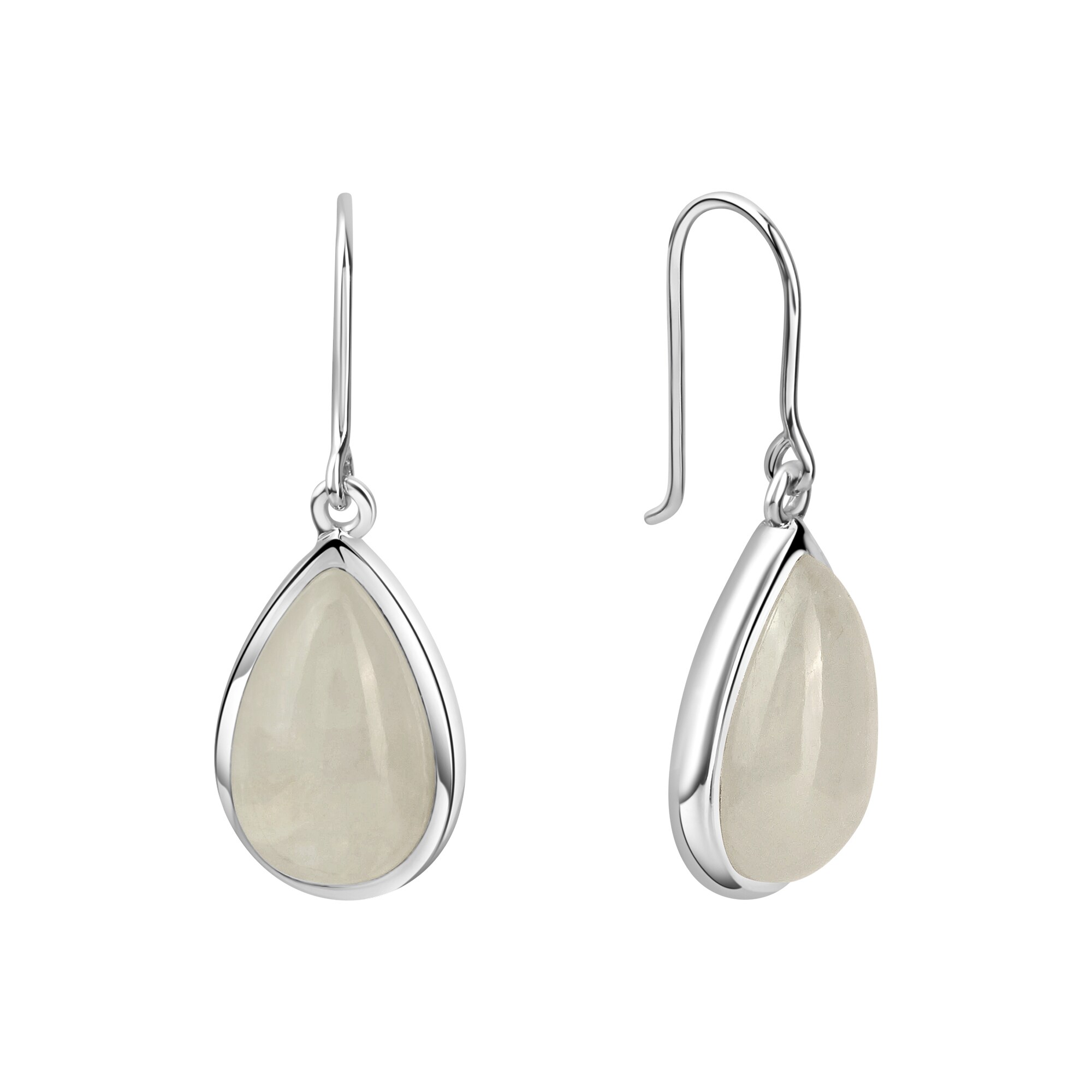 Jamelli Ohrringe Silber 925 rhodiniert 33mm lang mit echten Rainbow Mondsteinen - Bild 1