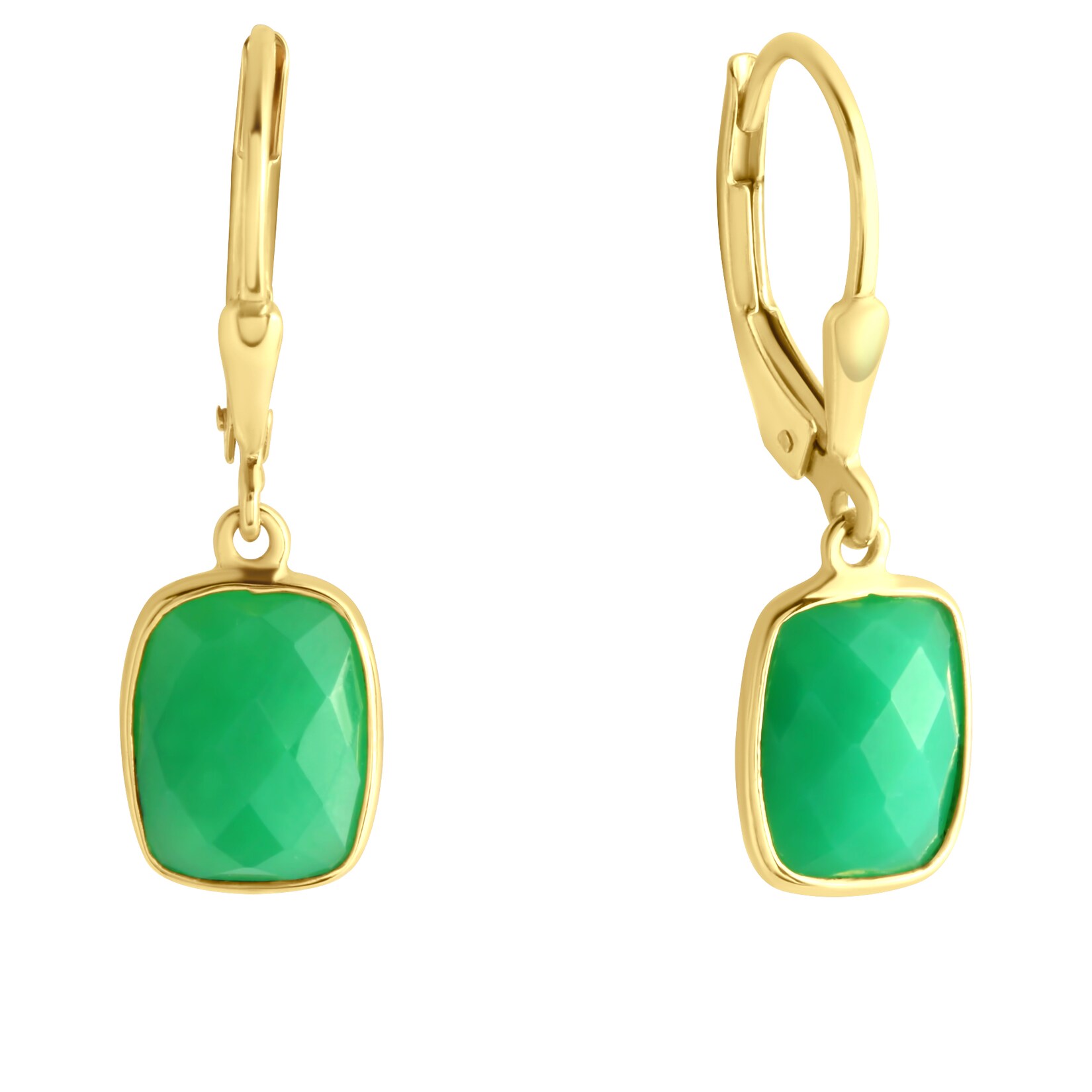 Jamelli Ohrringe Silber 925 vergoldet 27mm lang mit echtem grünen Chrysopras | 04006046383332
