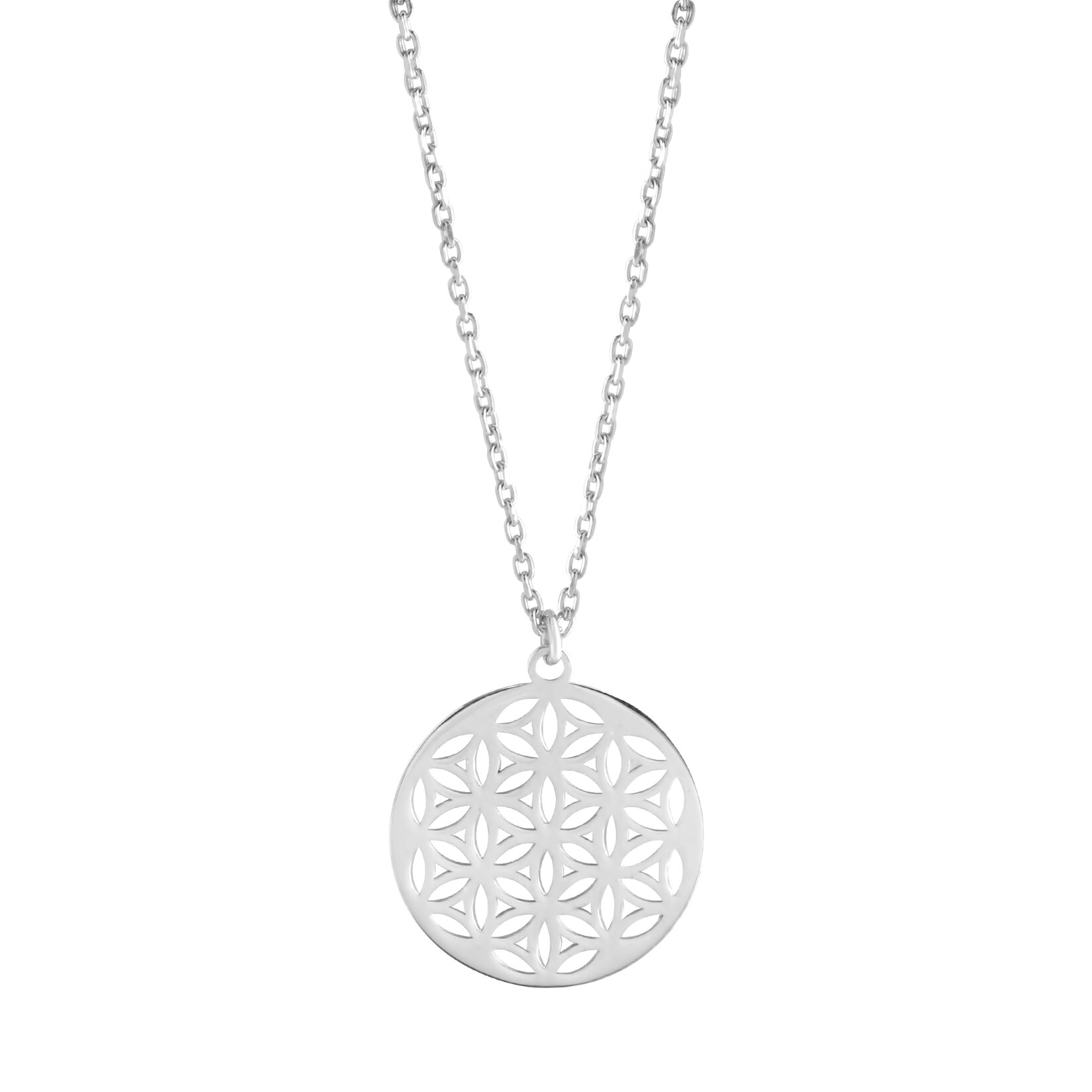 Zeeme Basic Halskette Silber 925 rhodiniert 42+3cm lang mit Motiv Blume des Lebens