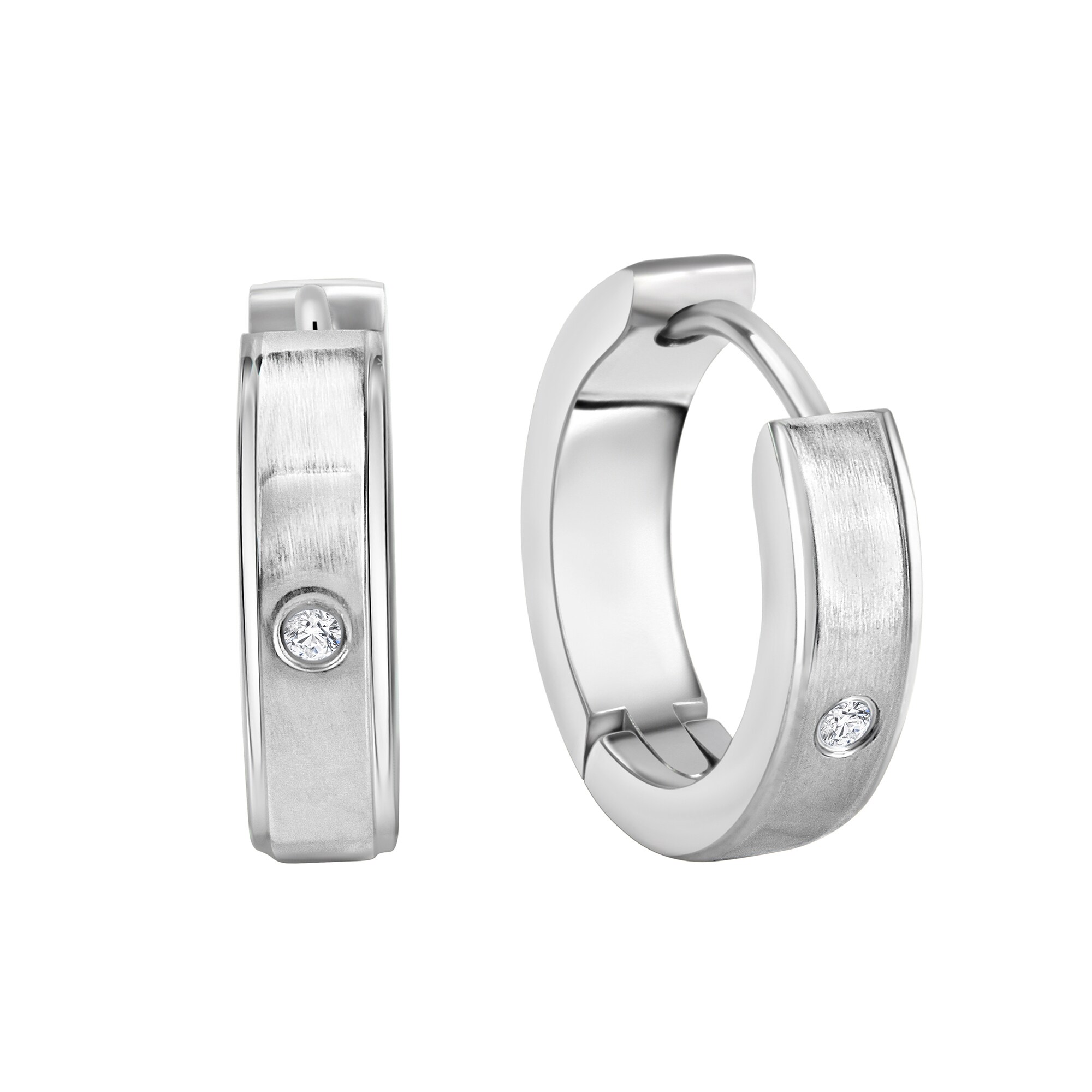 Zeeme Stainless Steel Ohrringe Edelstahl glanz/matt mit wei&szlig;em Zirkonia - Bild 1