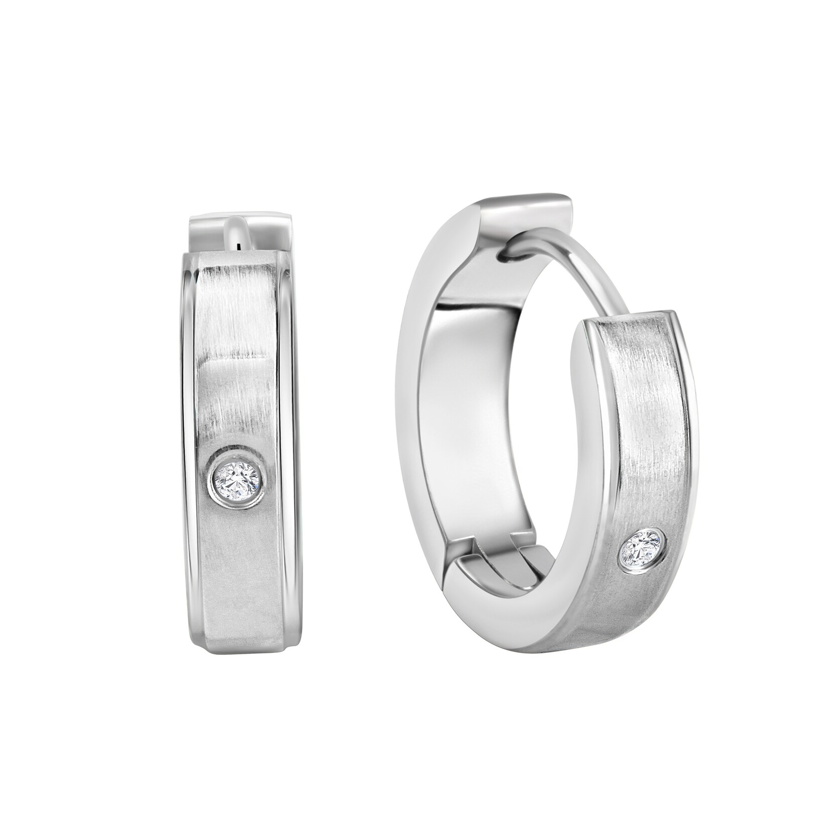 Zeeme Stainless Steel Ohrringe Edelstahl glanz/matt mit weißem Zirkonia | 04006046126755