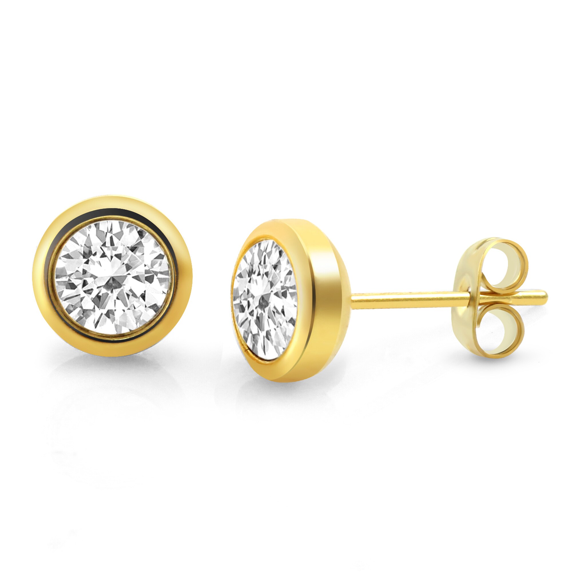 Zeeme Stainless Steel Ohrstecker Edelstahl vergoldet mit wei&szlig;em Zirkonia 7mm - Bild 1