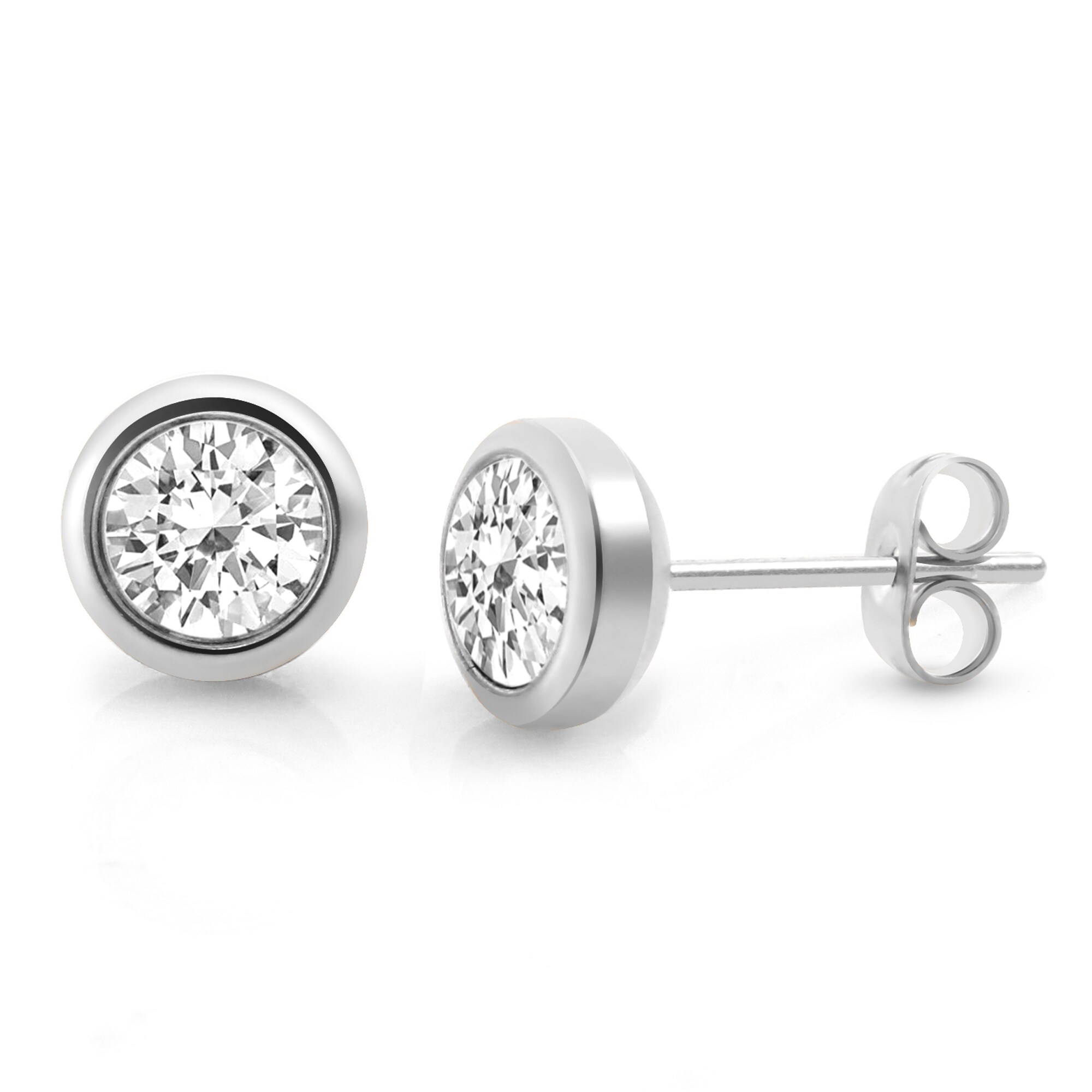 Zeeme Stainless Steel Ohrringe Edelstahl mit wei&szlig;em Zirkonia 6mm - Bild 1