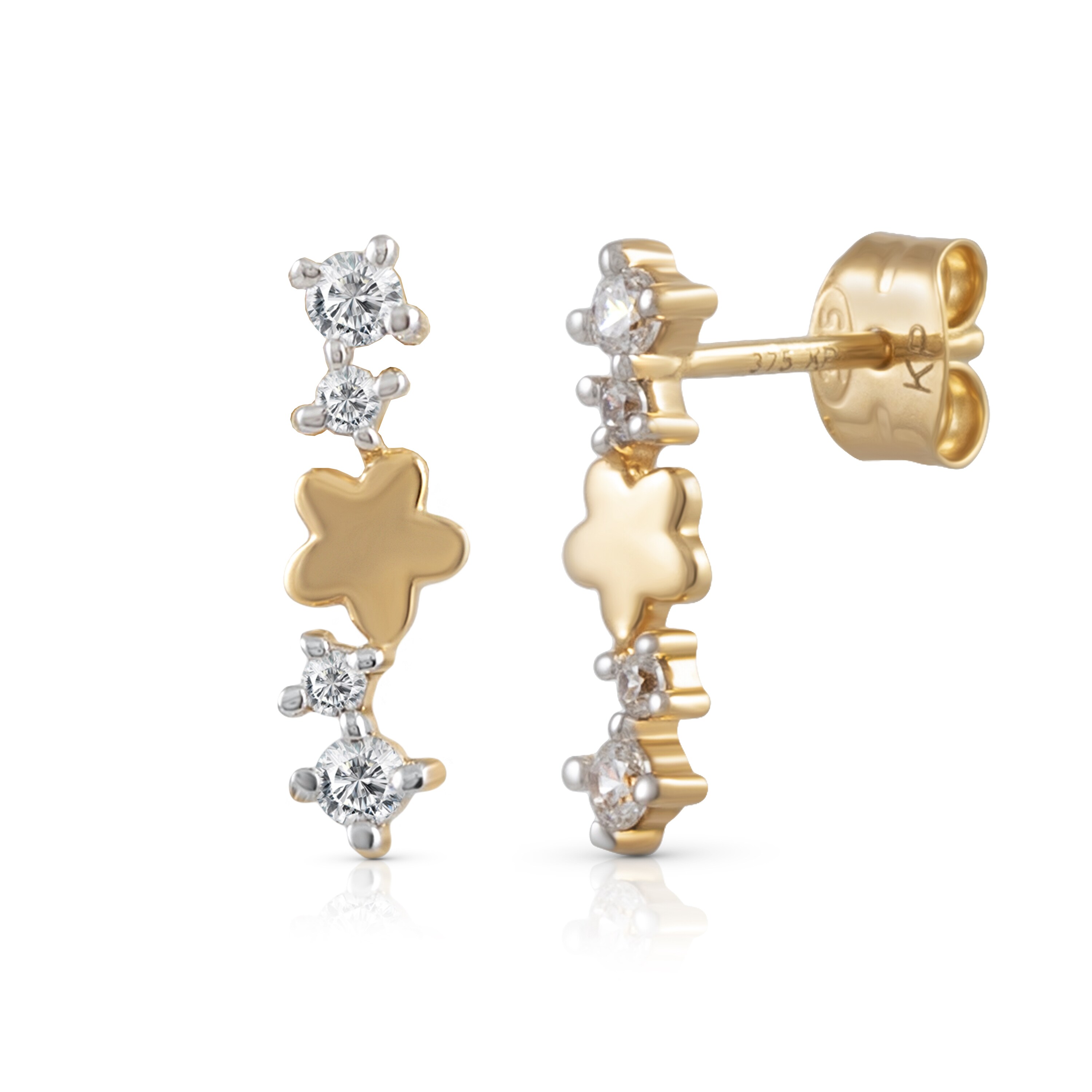 Fascination by Ellen K. Ohrstecker 375 Gelbgold bicolor Bl&uuml;te  8 Zirkonia - Bild 1