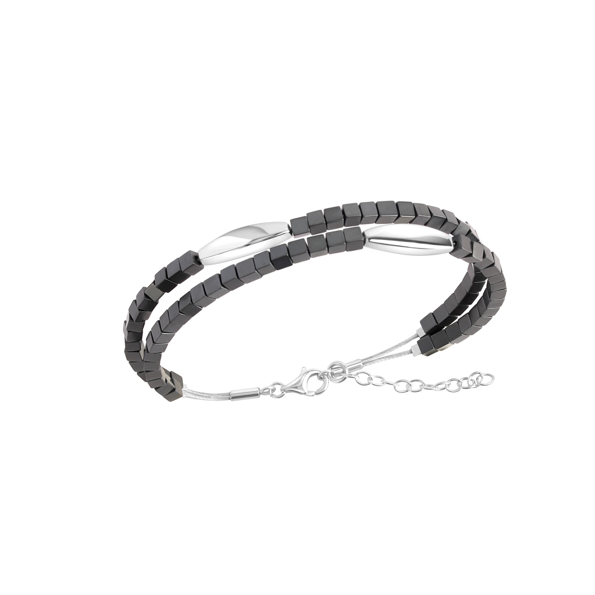 Zeeme Stainless Steel Armband Edelstahl 2-reihig mit H&auml;matit-Steinen 17,5+3cm lang - Bild 1