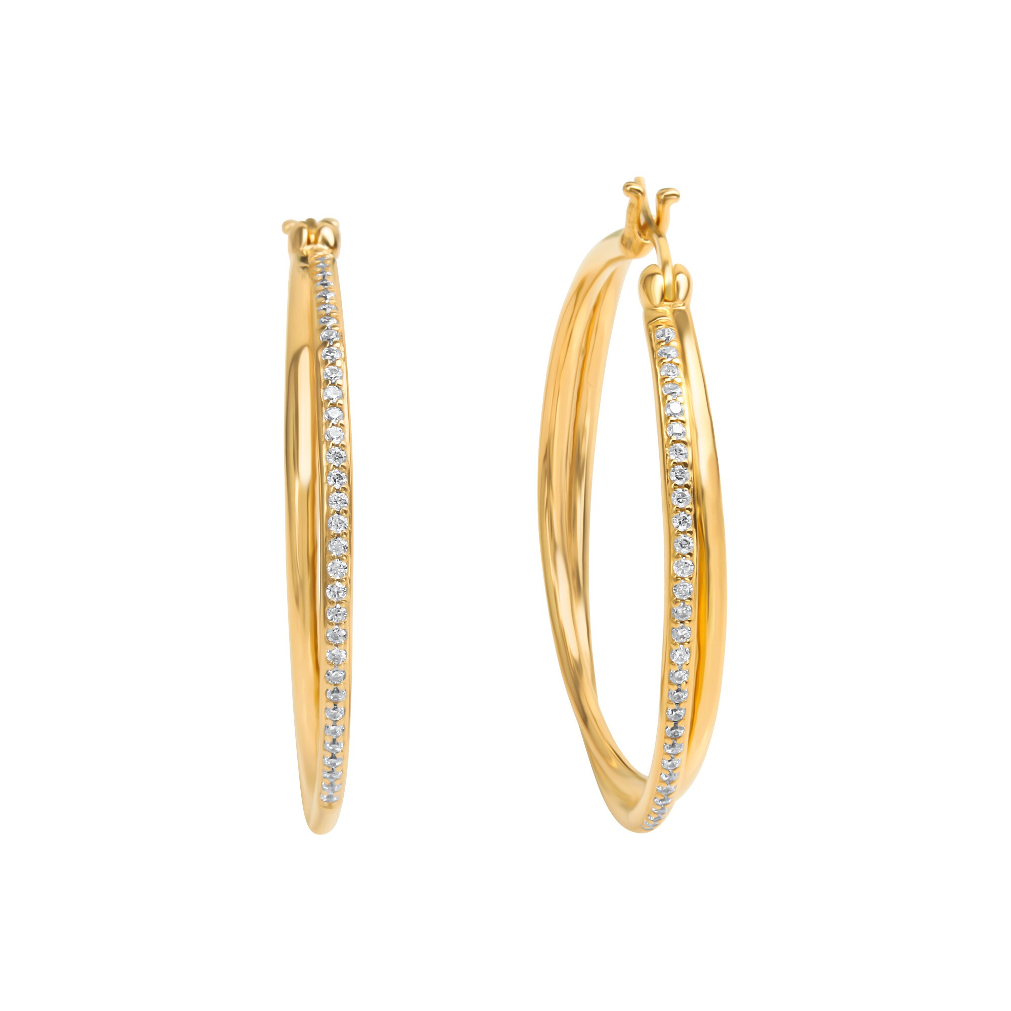 Celesta Silber Ohrringe Silber 925 vergoldet mit wei&szlig;en Zirkonia-Steinen 39mm Durchmesser - Bild 1