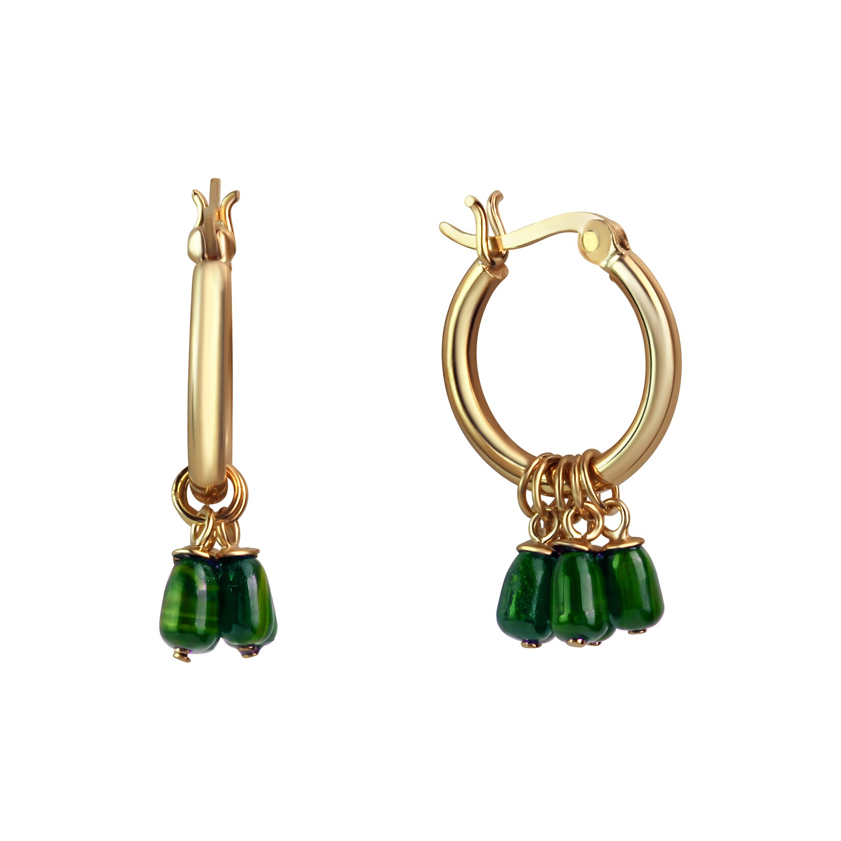 Celesta Silber Creolen mit Einhänger 925 Sterling Silber vergoldet Malachit | 04006046415941