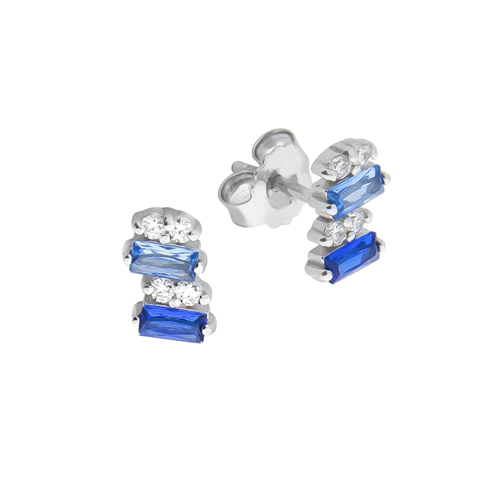 Zeeme Silber Ohrringe Silber 925 rhodiniert mit Zirkonia blau und weiß