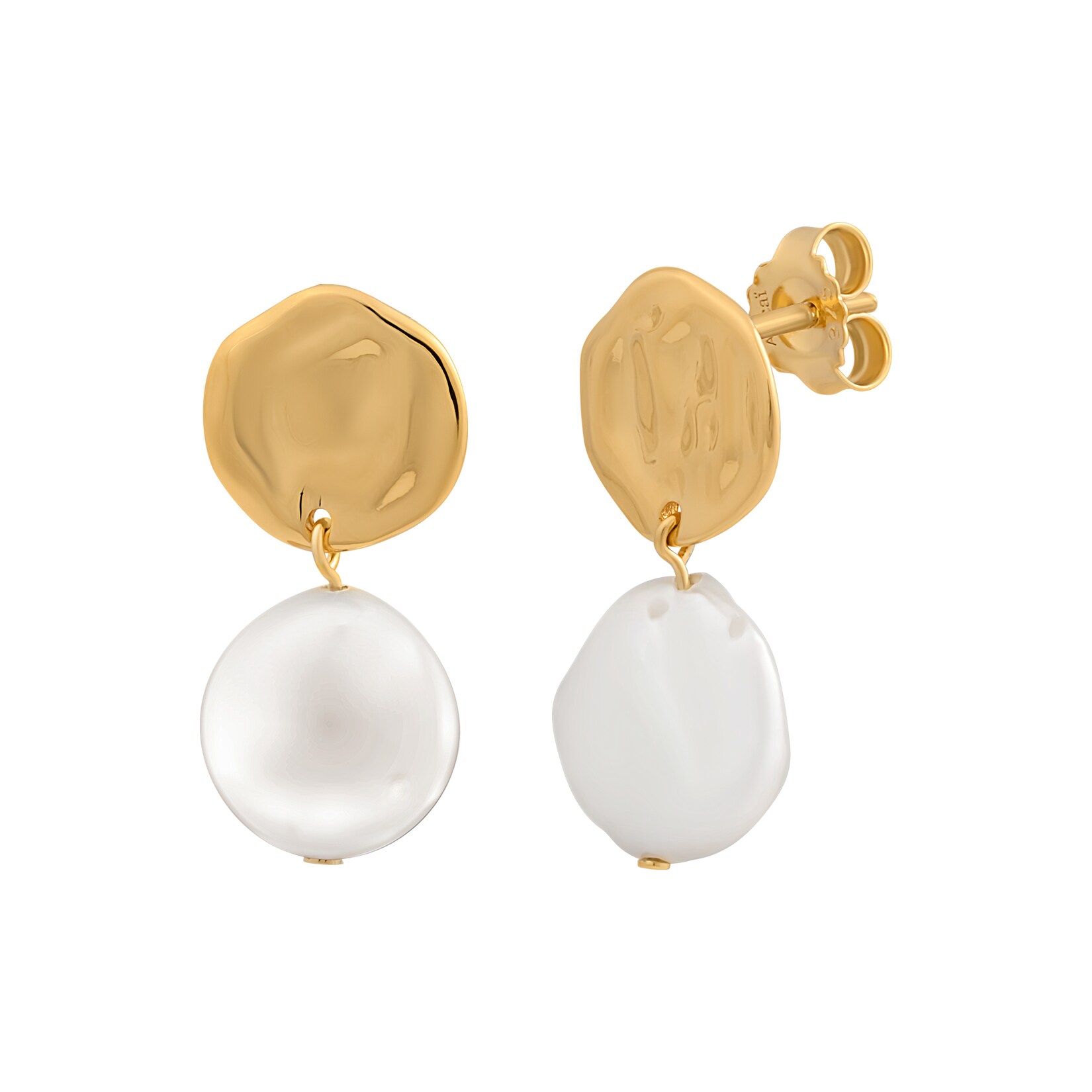 cai Ohrstecker 925 Silber vergoldet gehämmerter Coin und Süßwasserzucht Perle | 04006046417280