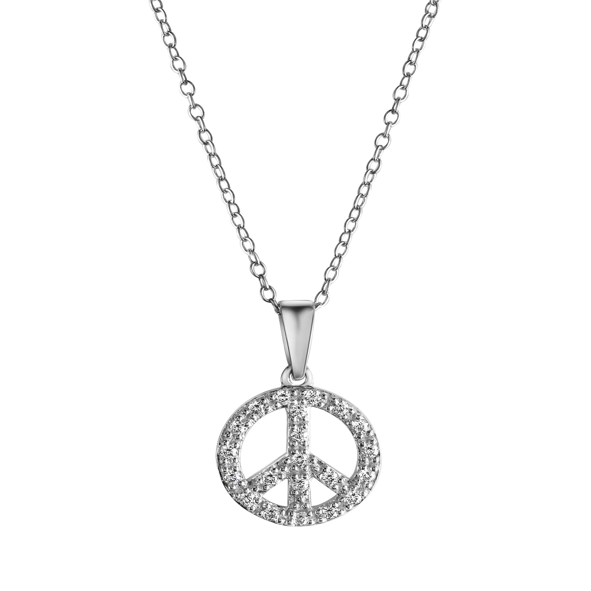 Celesta Silber Halskette Boho Peace mit Kette 42+3cm 925 Silber Zirkonia weiss - Bild 1