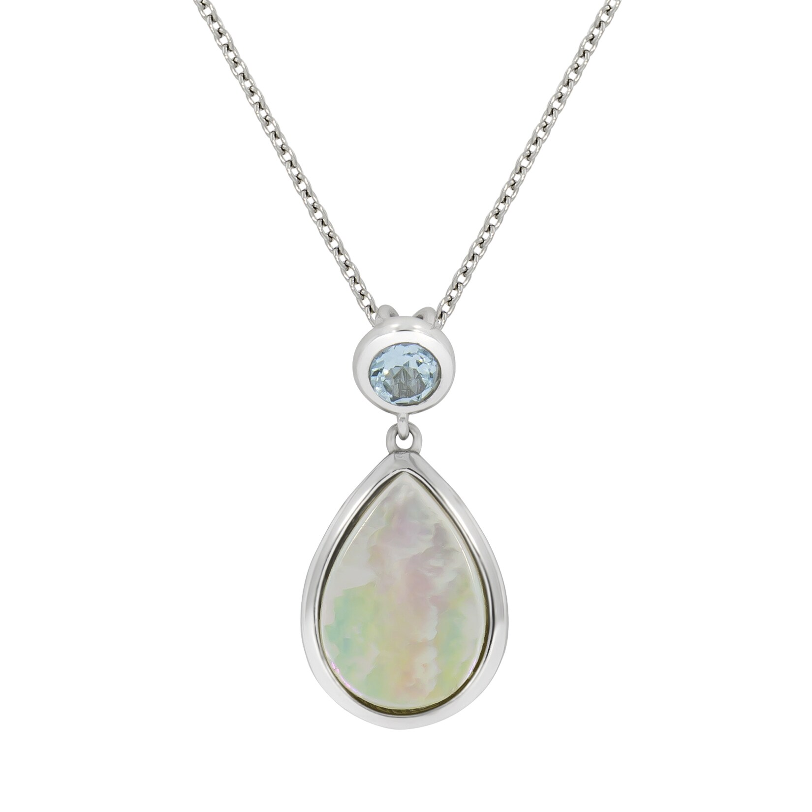 Zeeme Gemstones Halskette Silber 925 rhodiniert 42+5cm Perlmutt weiß Topas blau | 04006046345590