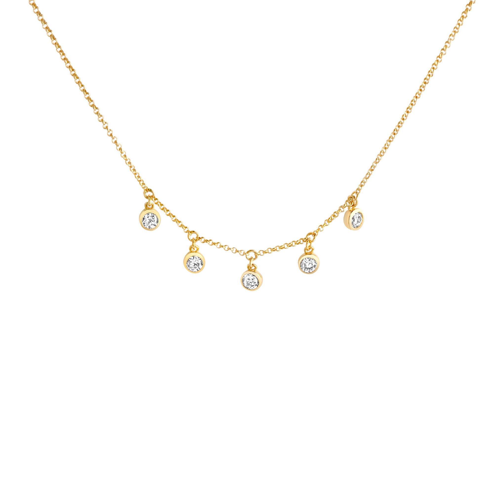 Zeeme Basic Halskette Silber 925 vergoldet 45cm lang mit wei&szlig;en Zirkonia-Steinen - Bild 1