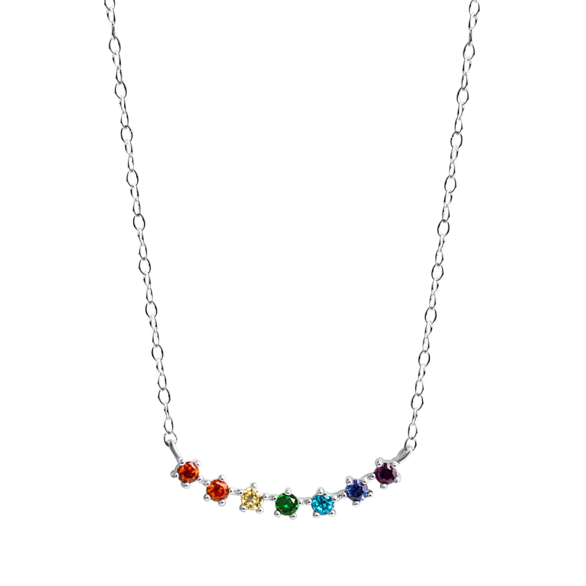 Zeeme Silber Halskette Silber 925 rhodiniert mit bunten Zirkonia-Steinen - Bild 1