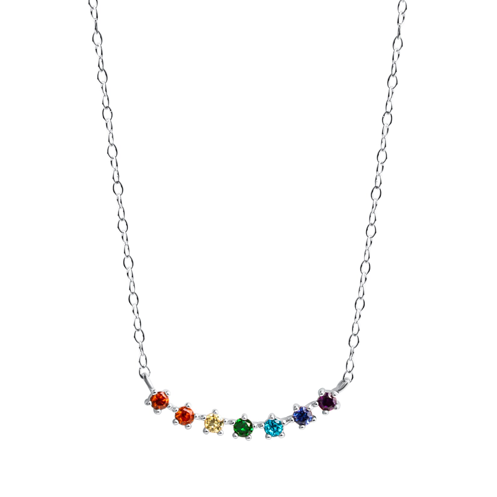 Zeeme Silber Halskette Silber 925 rhodiniert mit bunten Zirkonia-Steinen