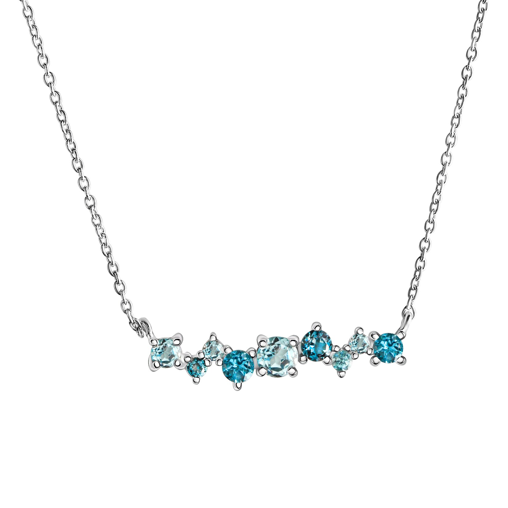 Zeeme Gemstones Halskette Silber 925 rhodiniert mit 9x Blautopas (beh.)