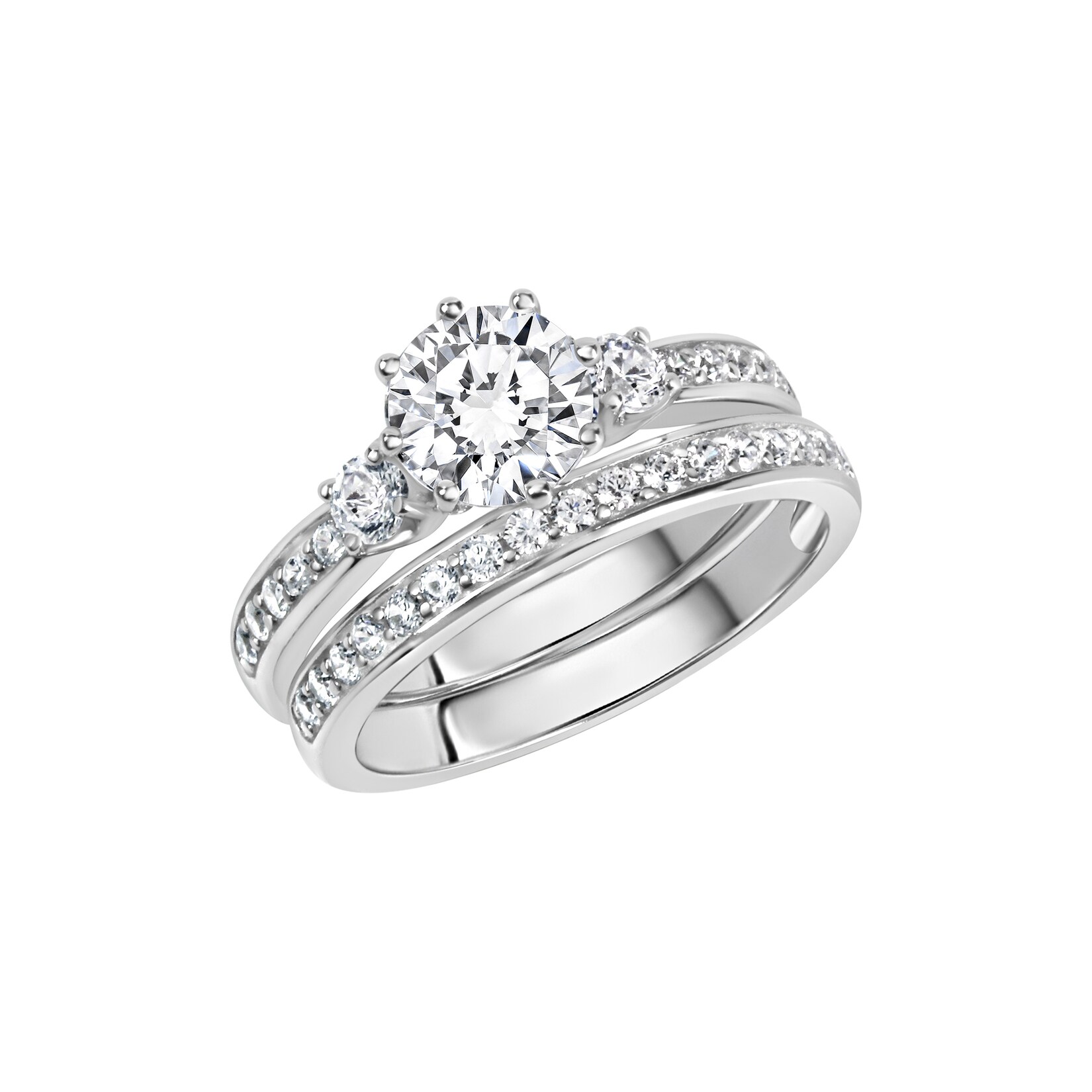 Zeeme Silber Ring Silber 925 zweiteilig mit Zirkonia weiß