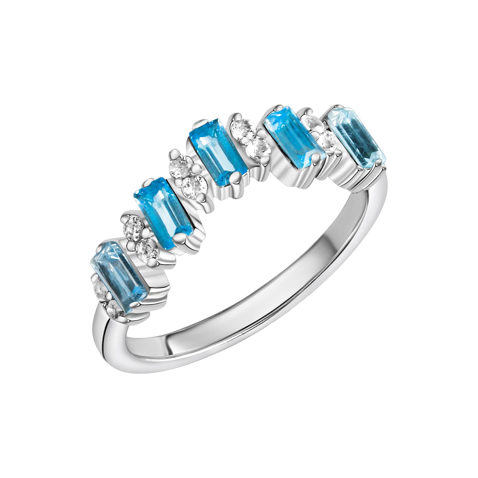 Zeeme Gemstones Ring Silber 925 rhodiniert mit 12x Weißtopas + 5x Blautopas (beh.)