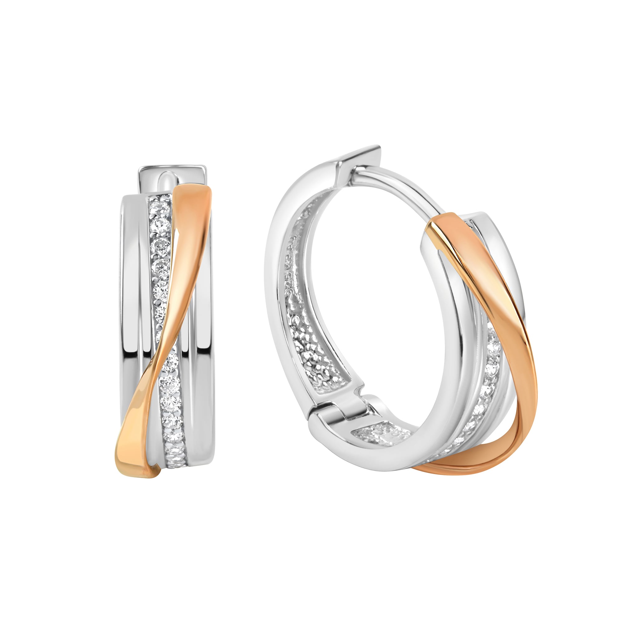 Zeeme Basic Ohrringe Silber 925 zweifarbig 16mm Durchmesser mit wei&szlig;em Zirkonia - Bild 1