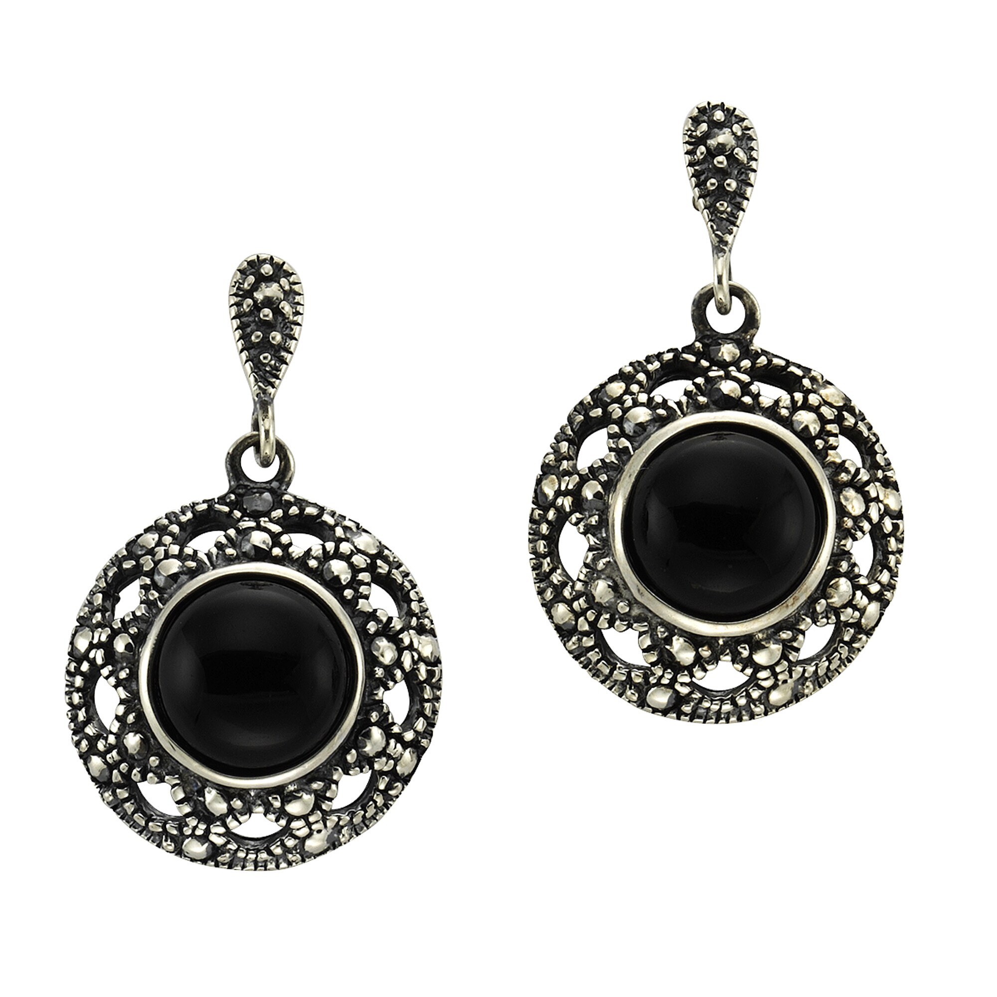 Zeeme Gemstones Ohrringe Silber 925 oxydiert mit schwarzem Achat 8mm - Bild 1