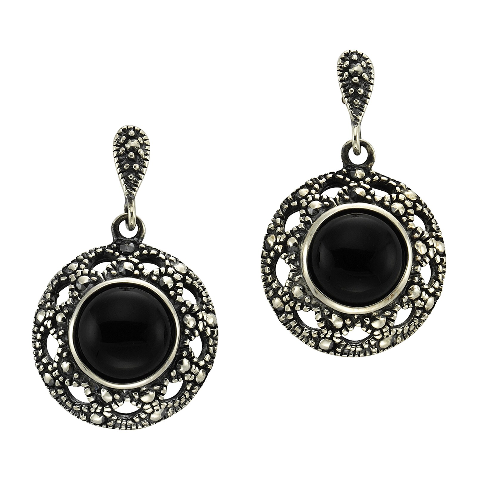 Zeeme Gemstones Ohrringe Silber 925 oxydiert mit schwarzem Achat 8mm | 04006046222518