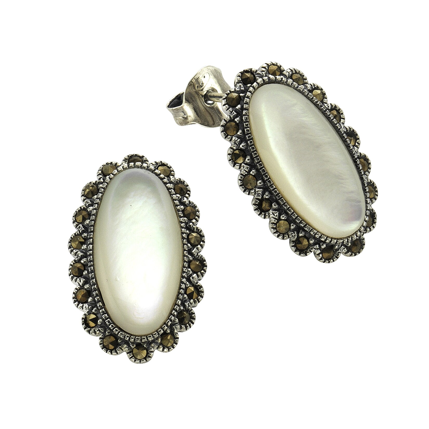 Zeeme Gemstones Ohrringe Silber 925 oxydiert mit weißem Perlmutt | 04006046222242