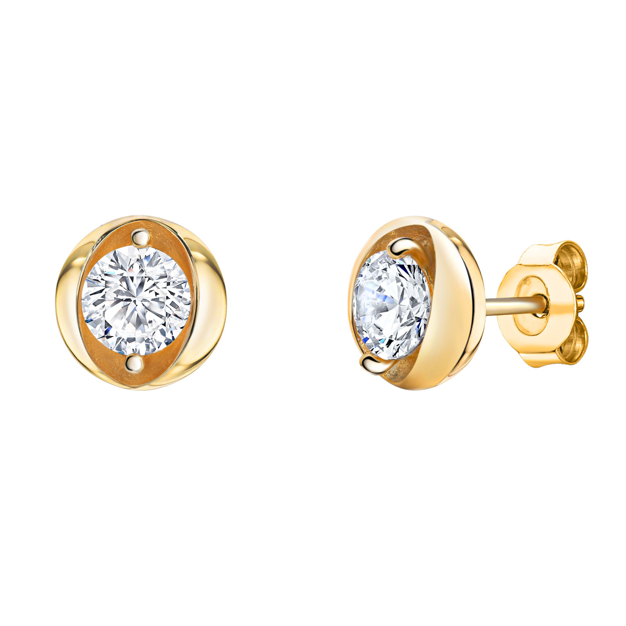 Zeeme Basic Ohrringe Silber 925 vergoldet mit wei&szlig;en Zirkonia-Steinen - Bild 1