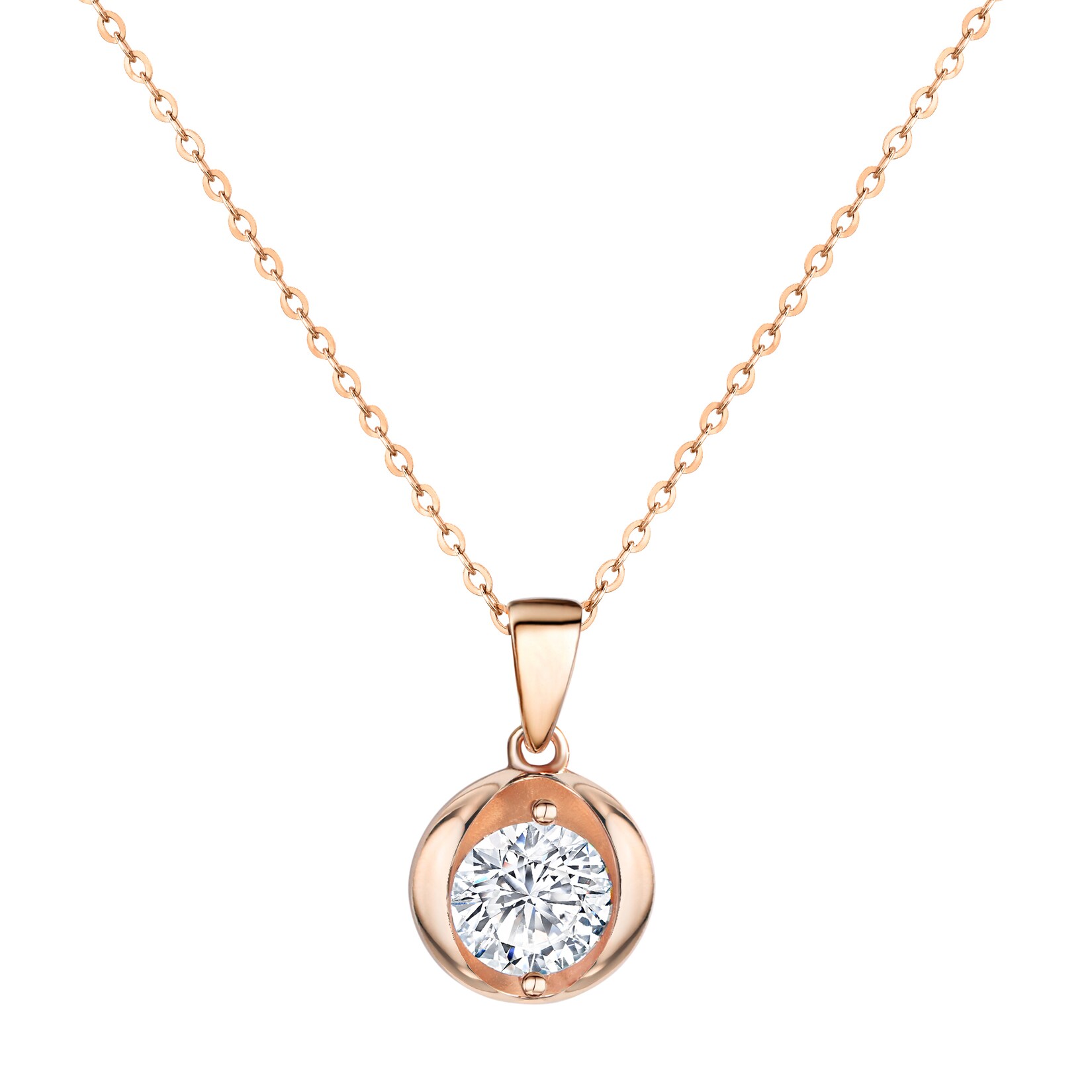 Zeeme Basic Halskette Silber 925 rosé-vergoldet 45cm lang mit weißem Zirkonia-Stein