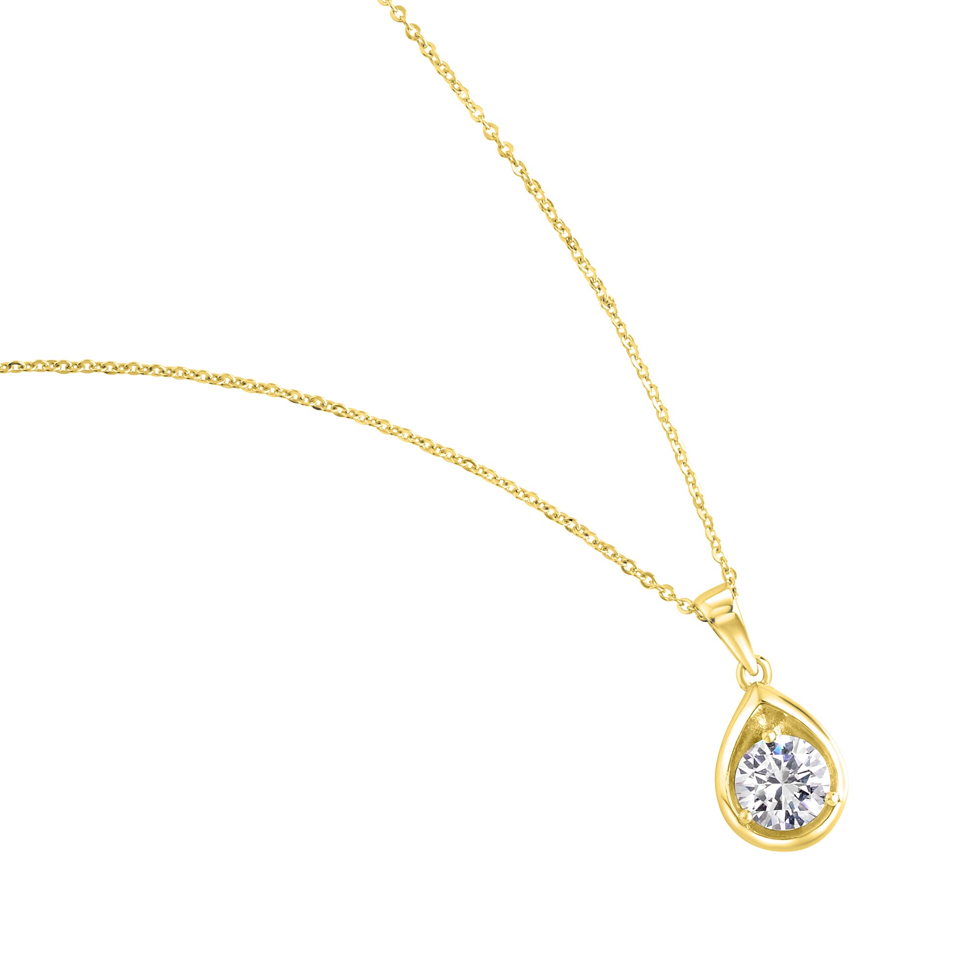 Zeeme Basic Halskette Silber 925 vergoldet 45cm lang Tropfen-Anh&auml;nger mit wei&szlig;em Zirkonia - Bild 1