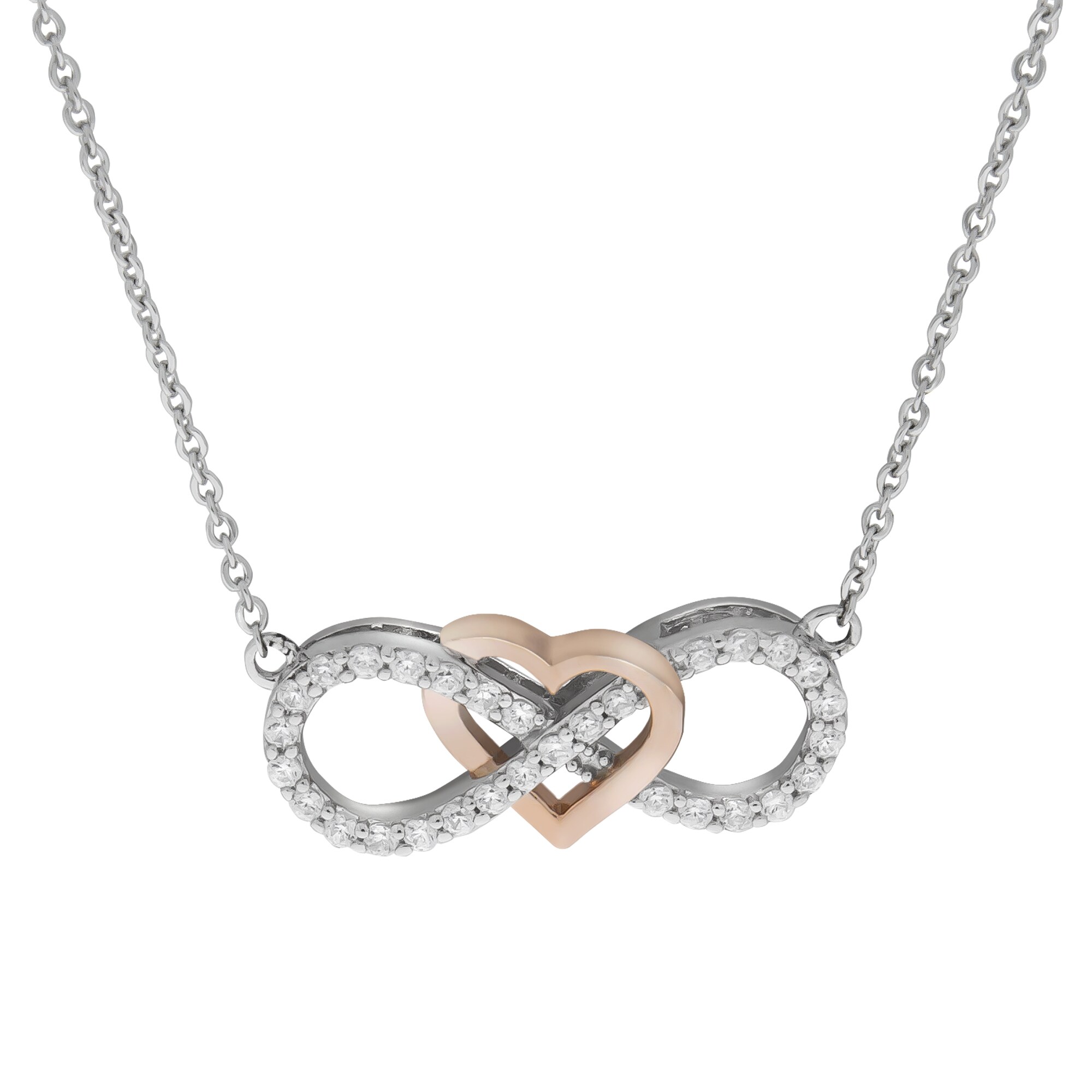 Zeeme Silber Collier 925 Silber rhodiniert vergoldet rose Herz Zirkonia Unendlichkeit - Bild 1
