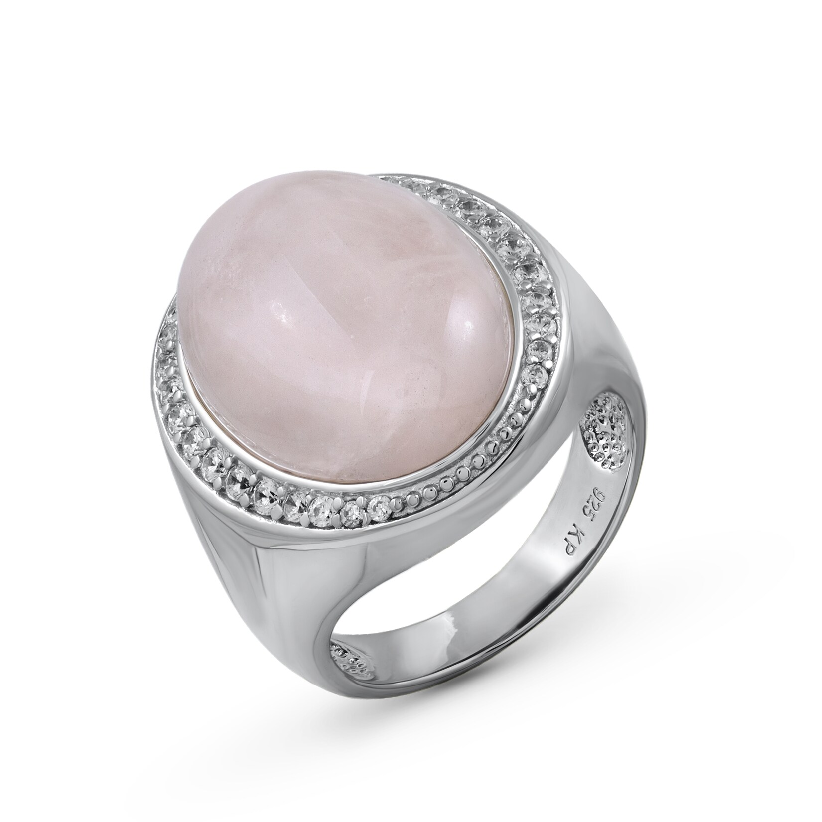 Zeeme Gemstones Ring Silber 925 rhodiniert mit echtem Rosaquarz und Zirkonia