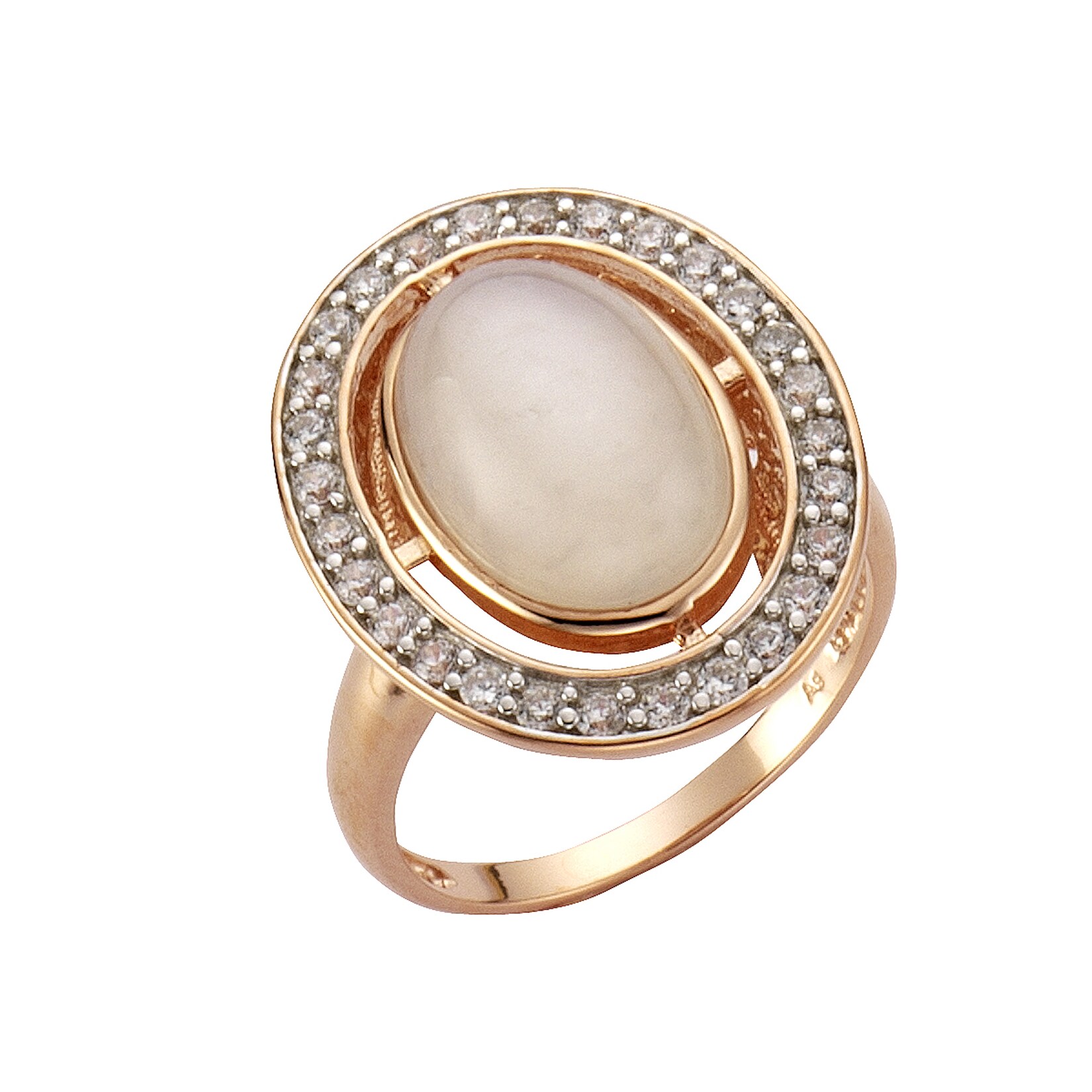 Zeeme Gemstones Ring Silber 925 rosé vergoldet mit echtem Mondstein Zirkonia