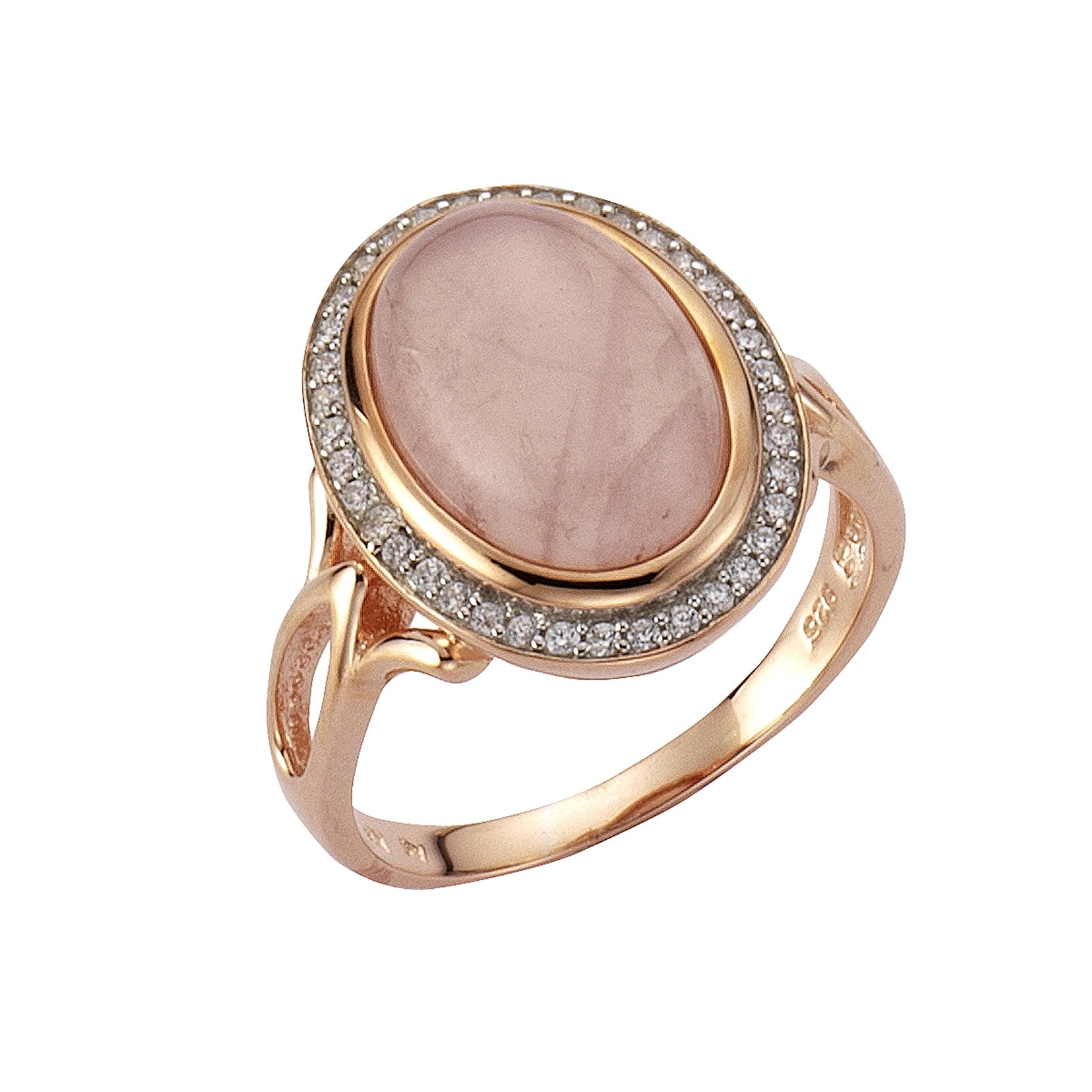 Zeeme Gemstones Ring Silber 925 rosé-vergoldet mit echtem Rosenquarz und Zirkonia