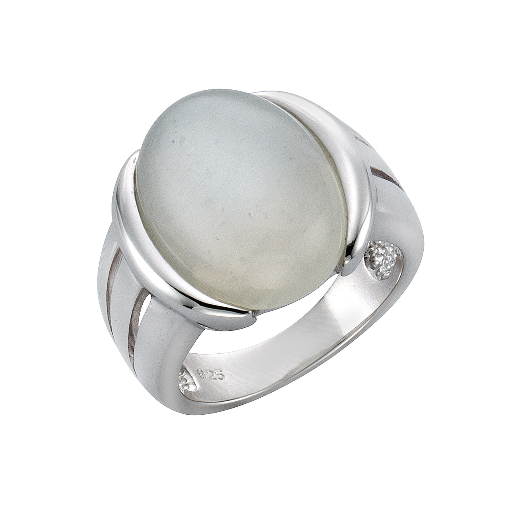 Zeeme Gemstones Ring Silber 925 rhodiniert mit echtem Mondstein 16x12mm