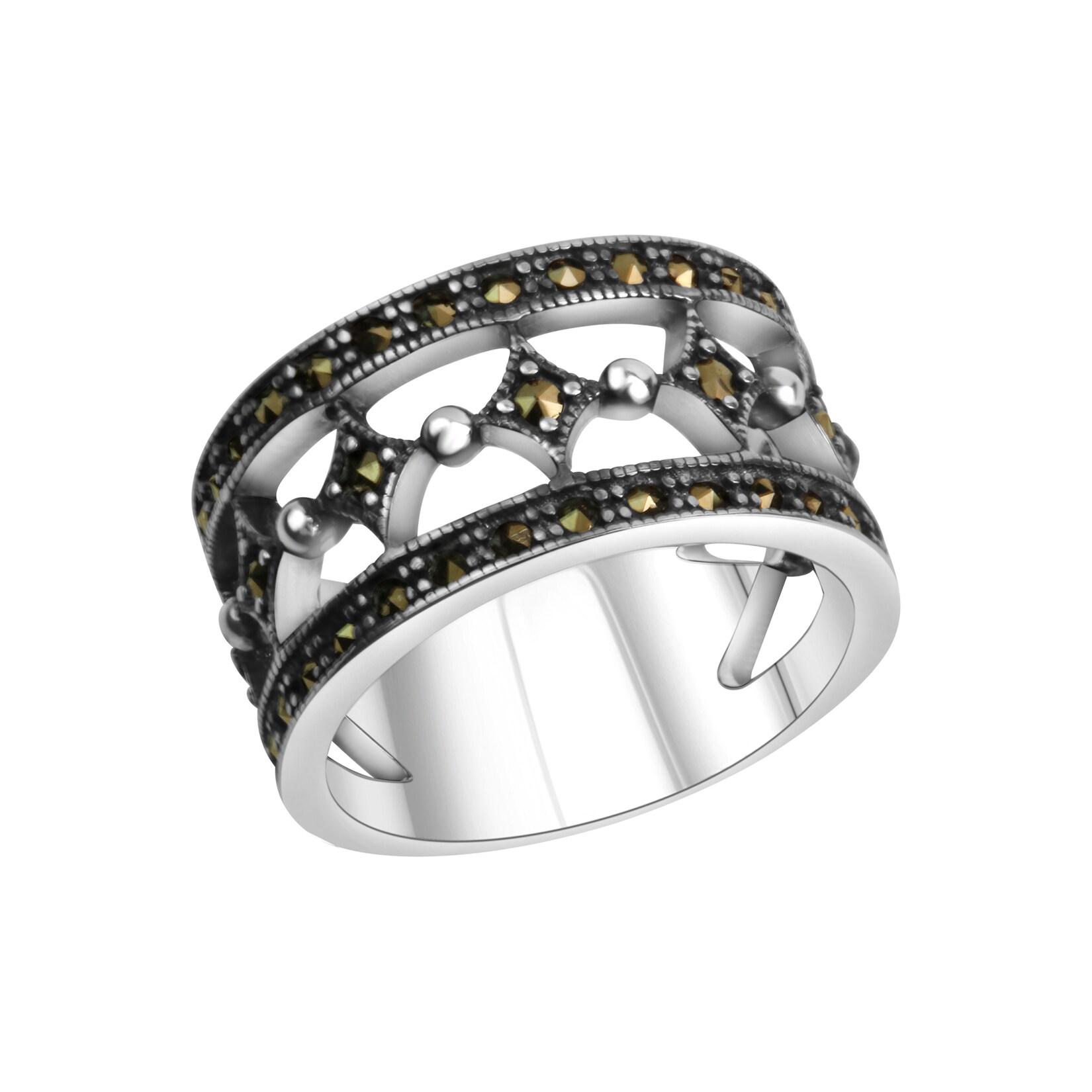 Zeeme Gemstones Ring Silber 925 oxidiert mit 40x Markasit
