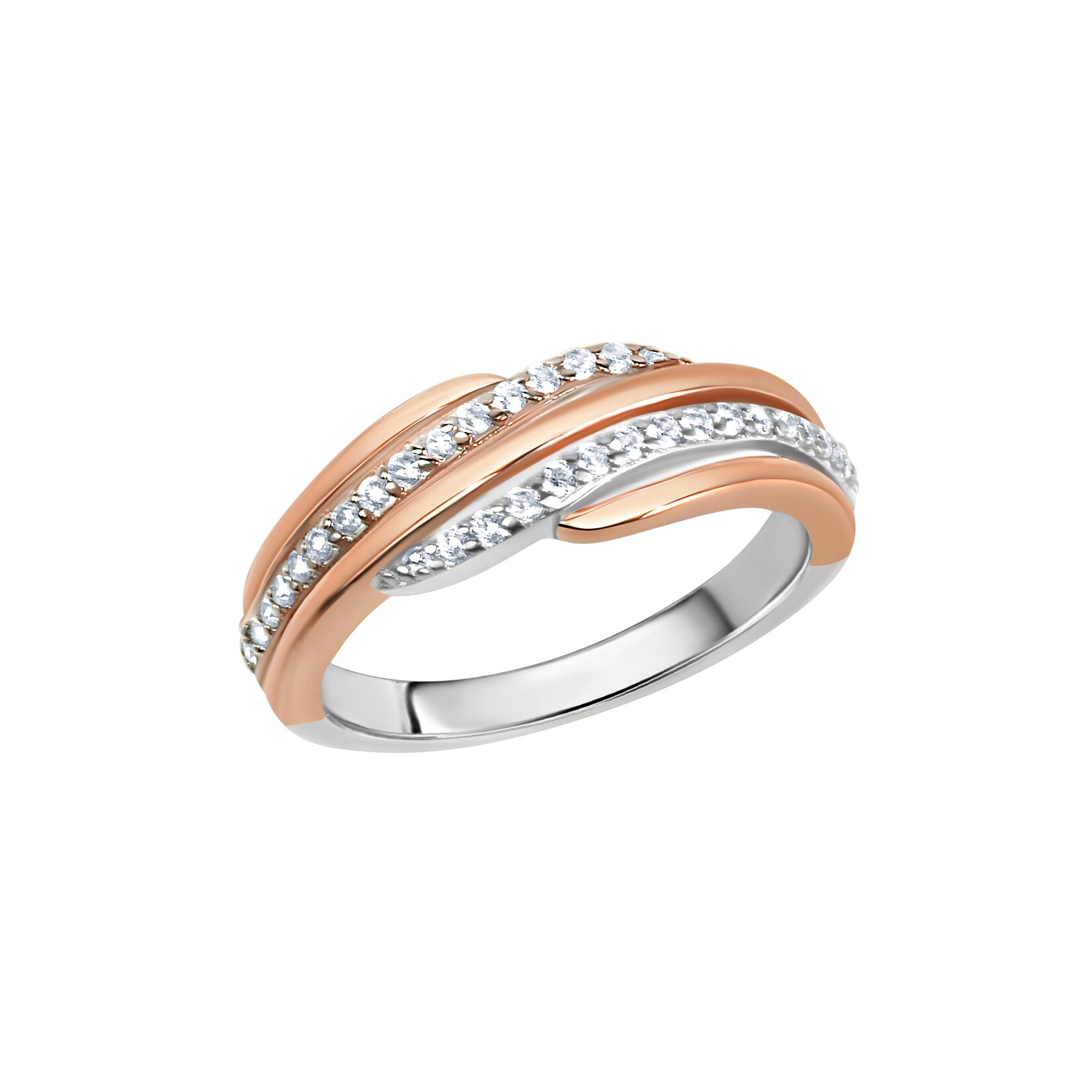 Zeeme Silber, F Ring Silber 925 zweifarbig mit Zirkonia weiß
