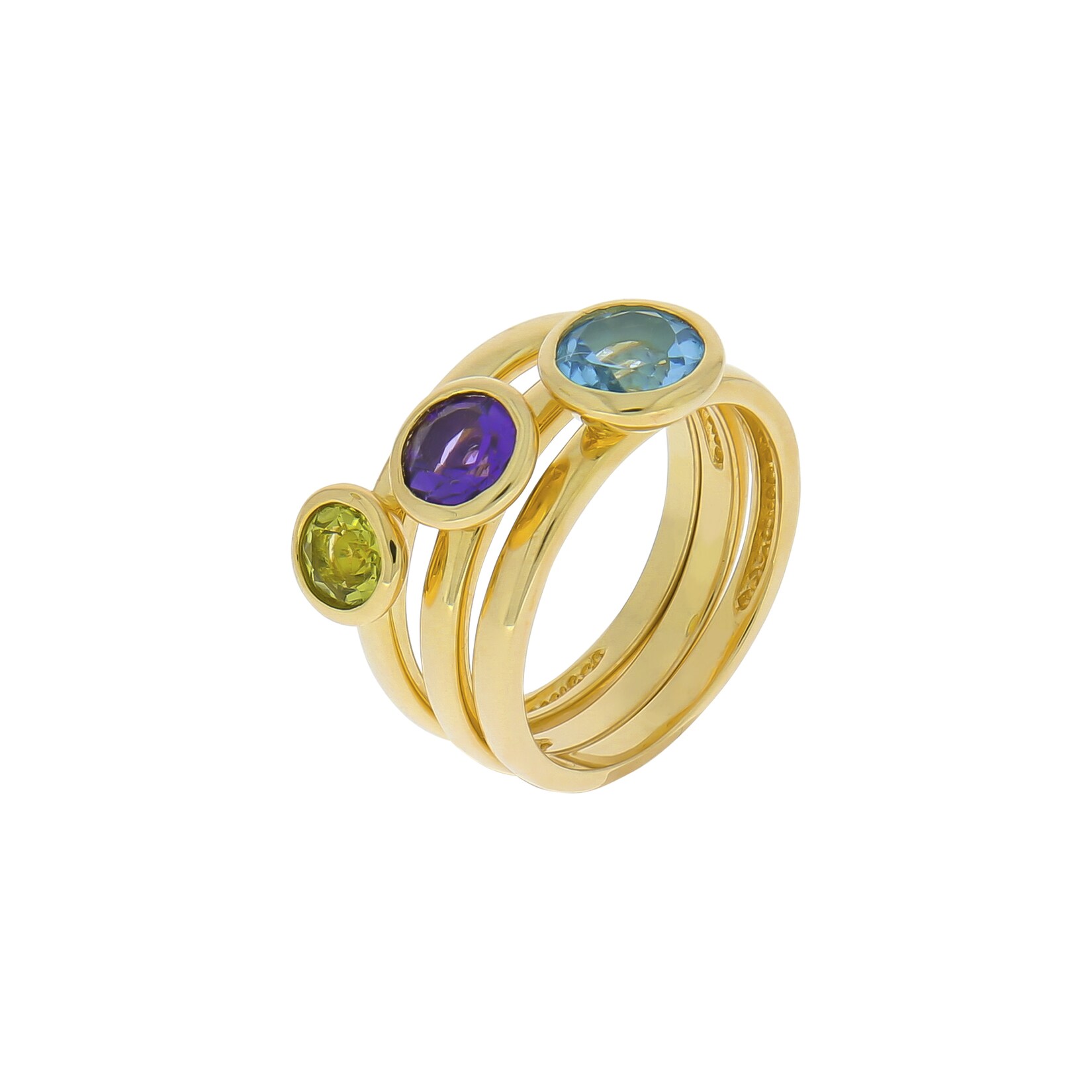 Zeeme Gemstones Ring-Set Silber 925 vergoldet mit Blautopas (beh.) Peridot Amethyst
