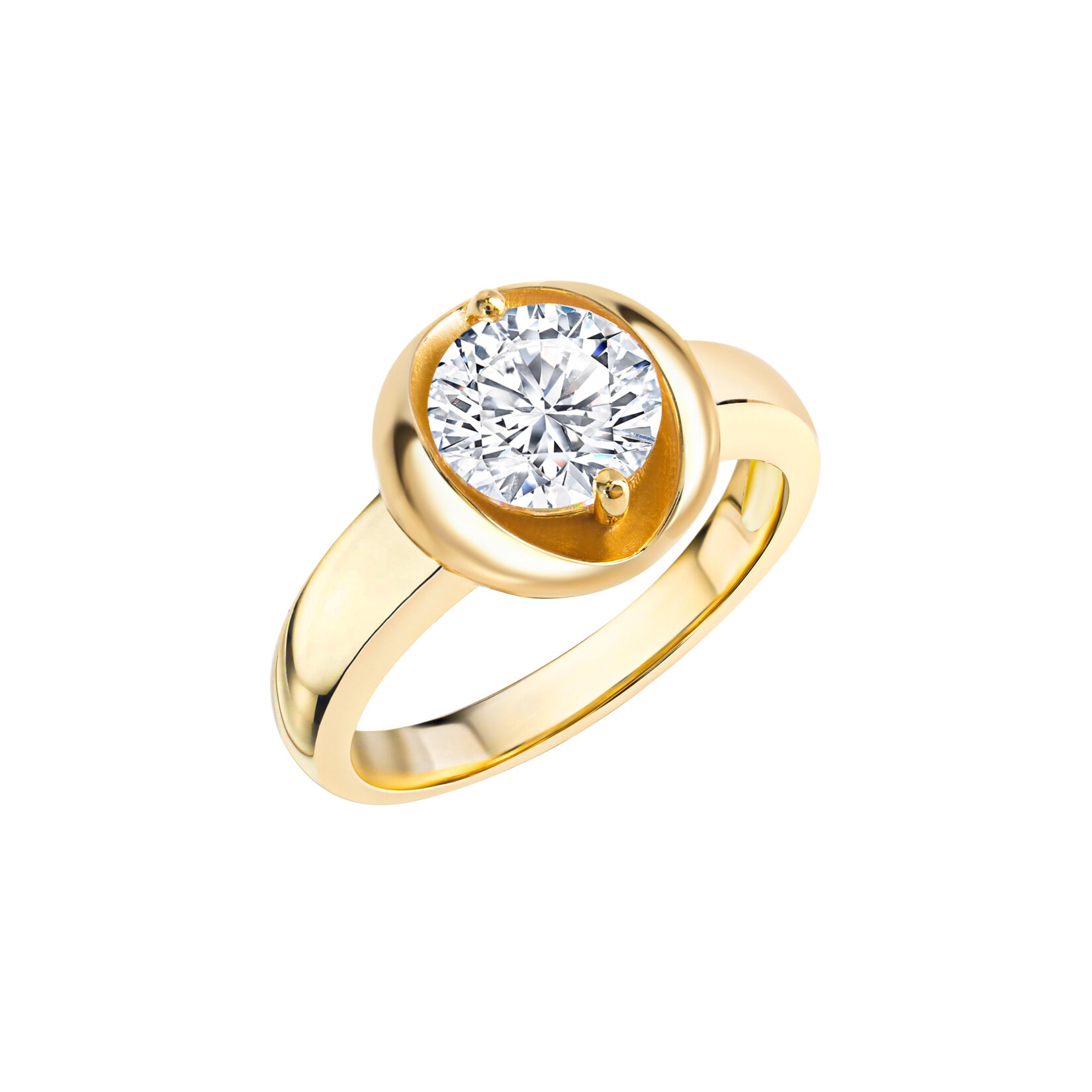 Zeeme Basic Ring Silber 925 vergoldet mit weißem Zirkonia-Stein 8mm