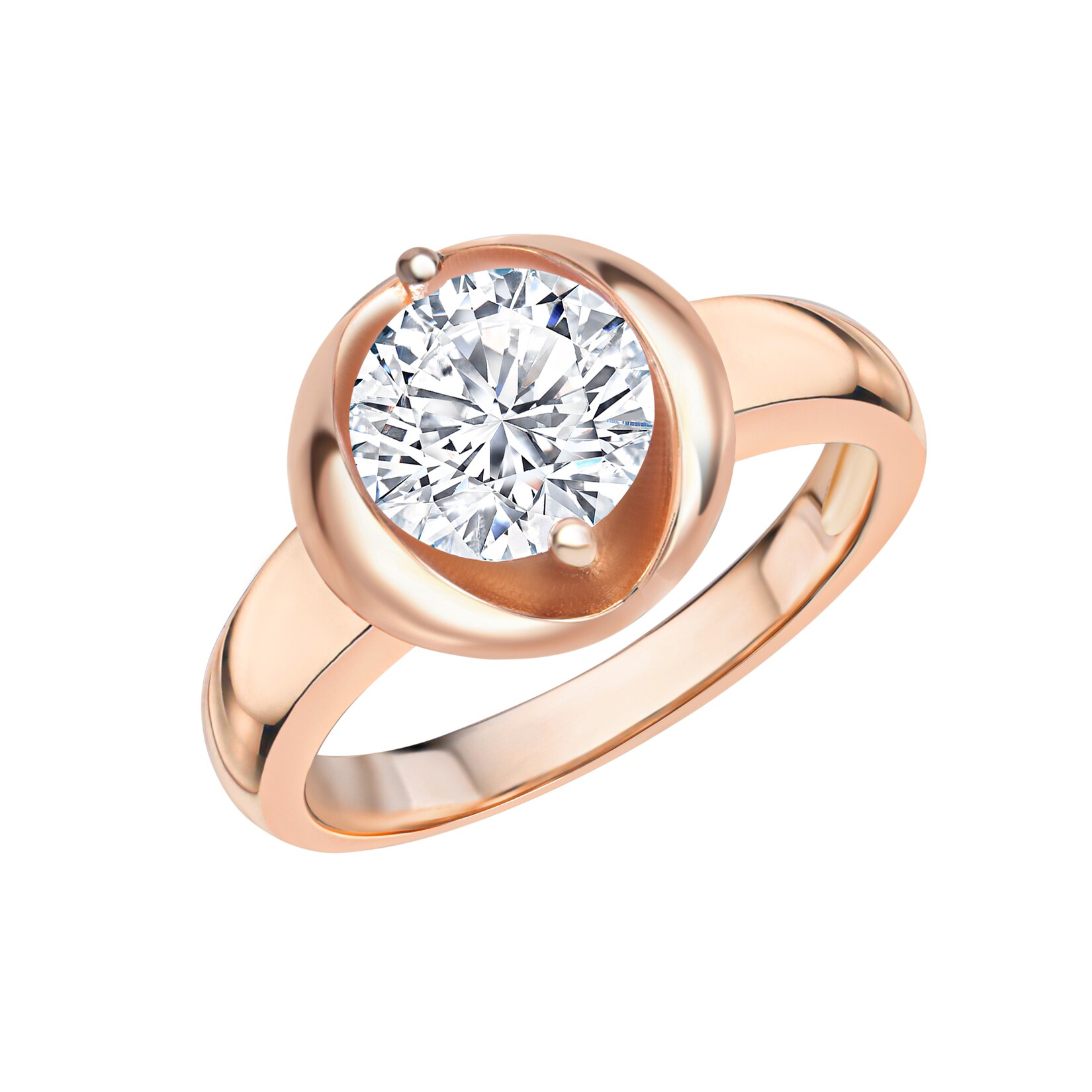Zeeme Basic Ring Silber 925 rosé-vergoldet mit weiße Zirkonia-Stein 8mm